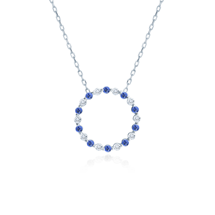 Naszyjnik koło Savicki: białe złoto, niebieskie szafiry, diamenty