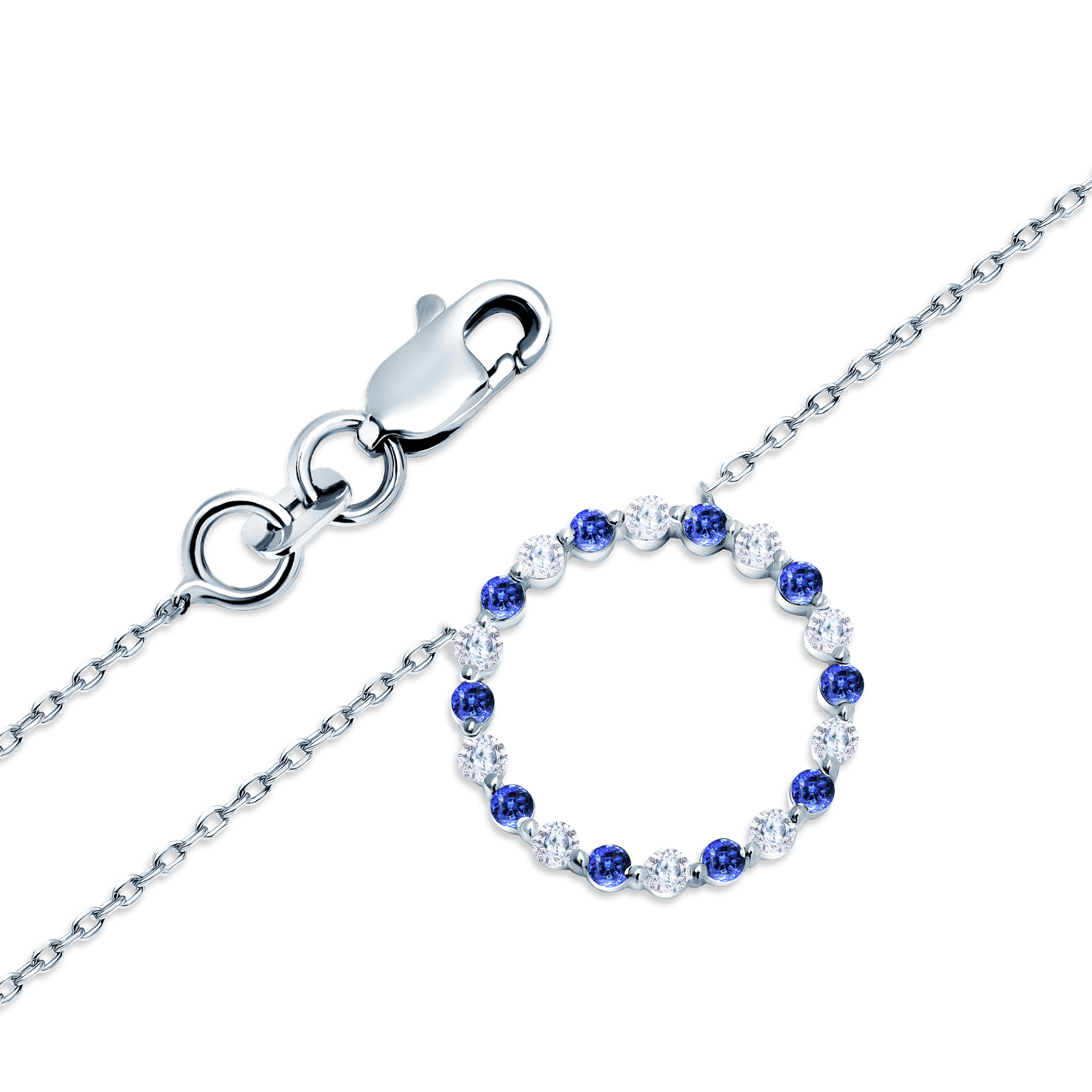 Kette Savicki Kreis: Weißgold, blaue Saphire, Diamanten
