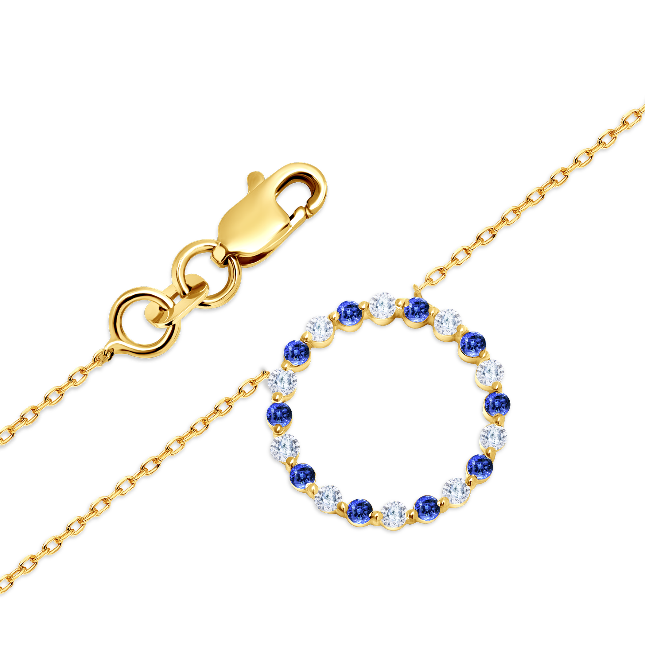 Halskette Savicki Kreis: Gold, blaue Saphire, Diamanten