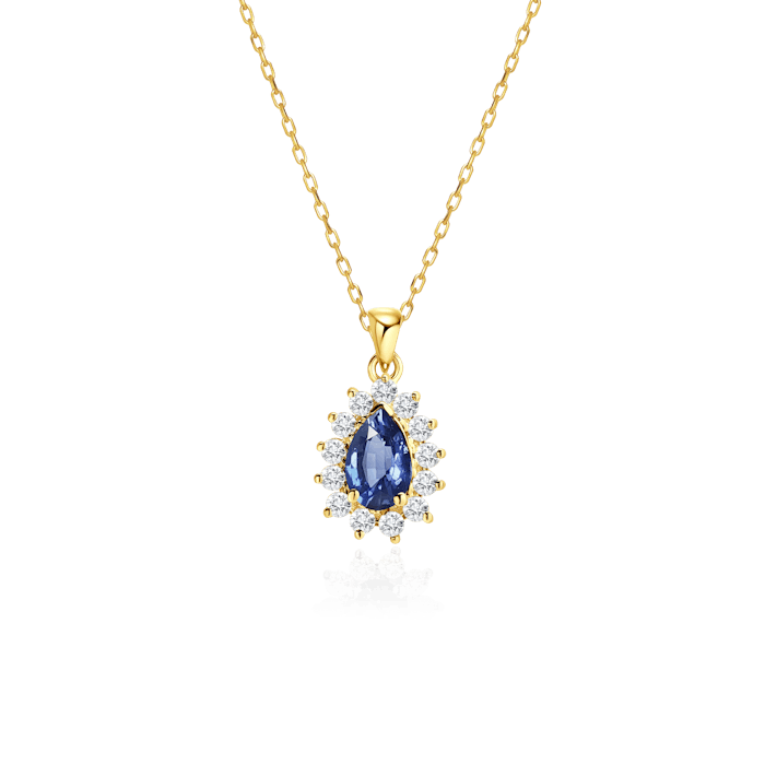 Naszyjnik Savicki: złoty, niebieskie szafiry, diamenty