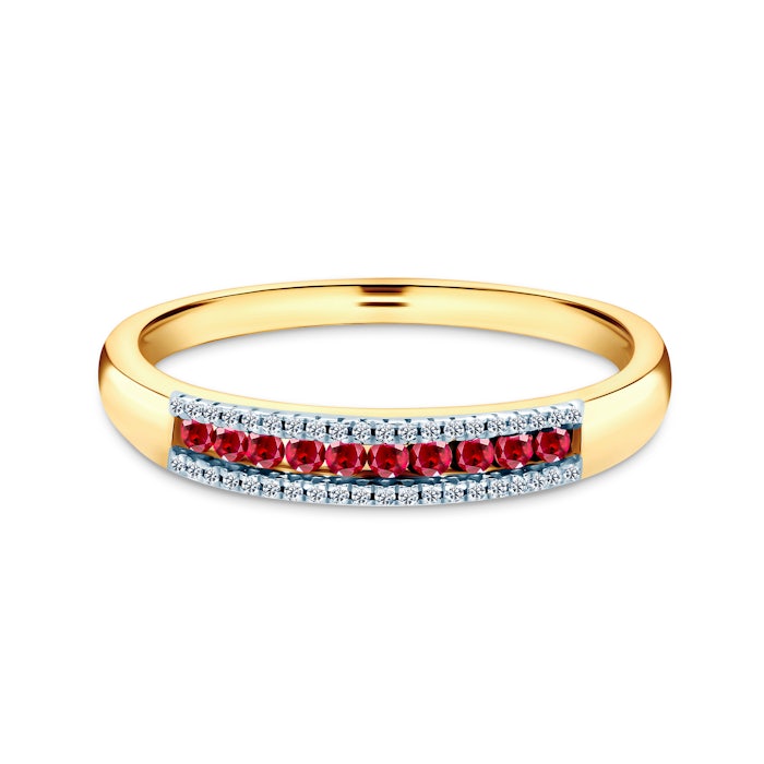 Pierścionek zaręczynowy SAVICKI: dwukolorowe złoto, rubiny, diamenty