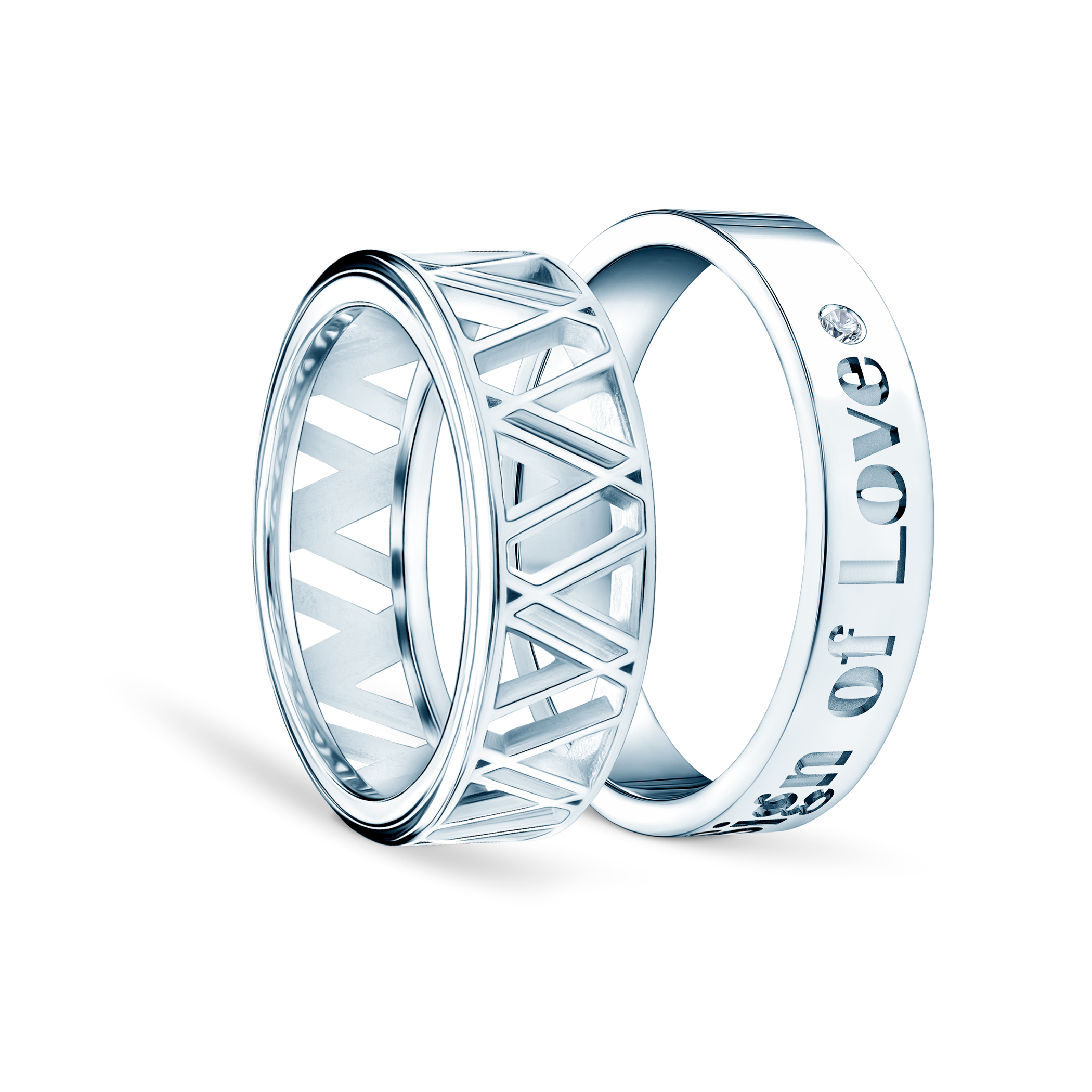 Obrączki partnerskie Sign of Love®: białe złoto, diament, płaska 5,5mm i płaska 4mm