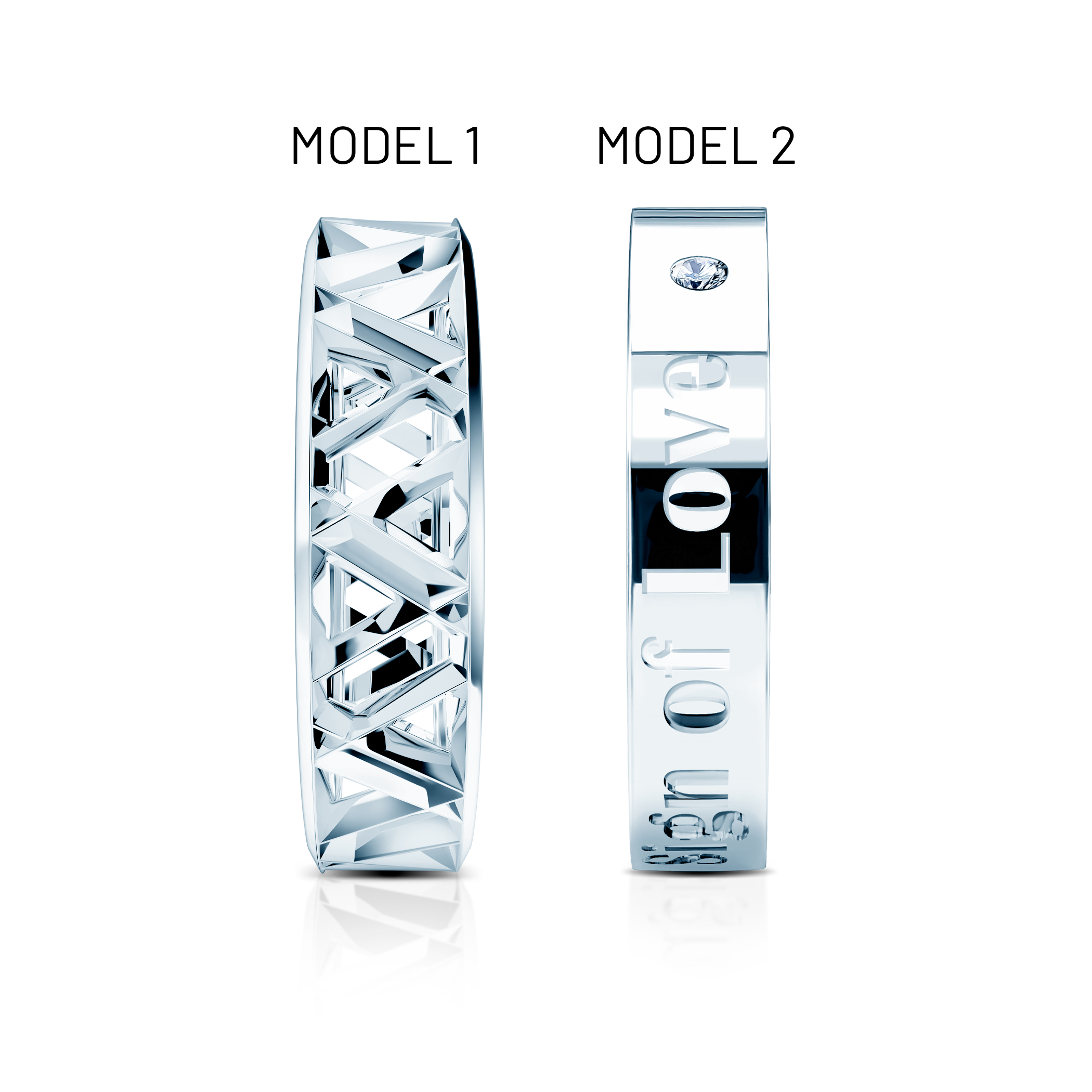 Obrączki partnerskie Sign of Love®: białe złoto, diament, płaska 5,5mm i płaska 4mm