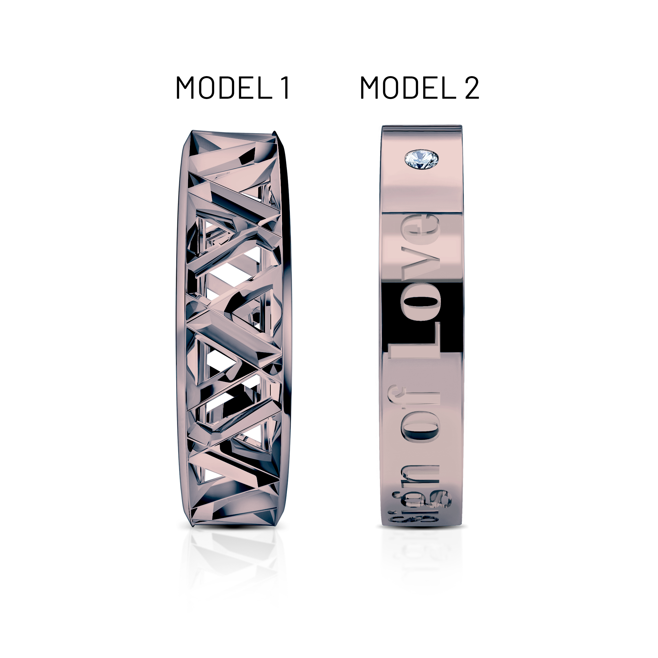 Partnerringe Sign of Love®: schwarzes Gold, Diamant, flach 5,5 mm und flach 4 mm