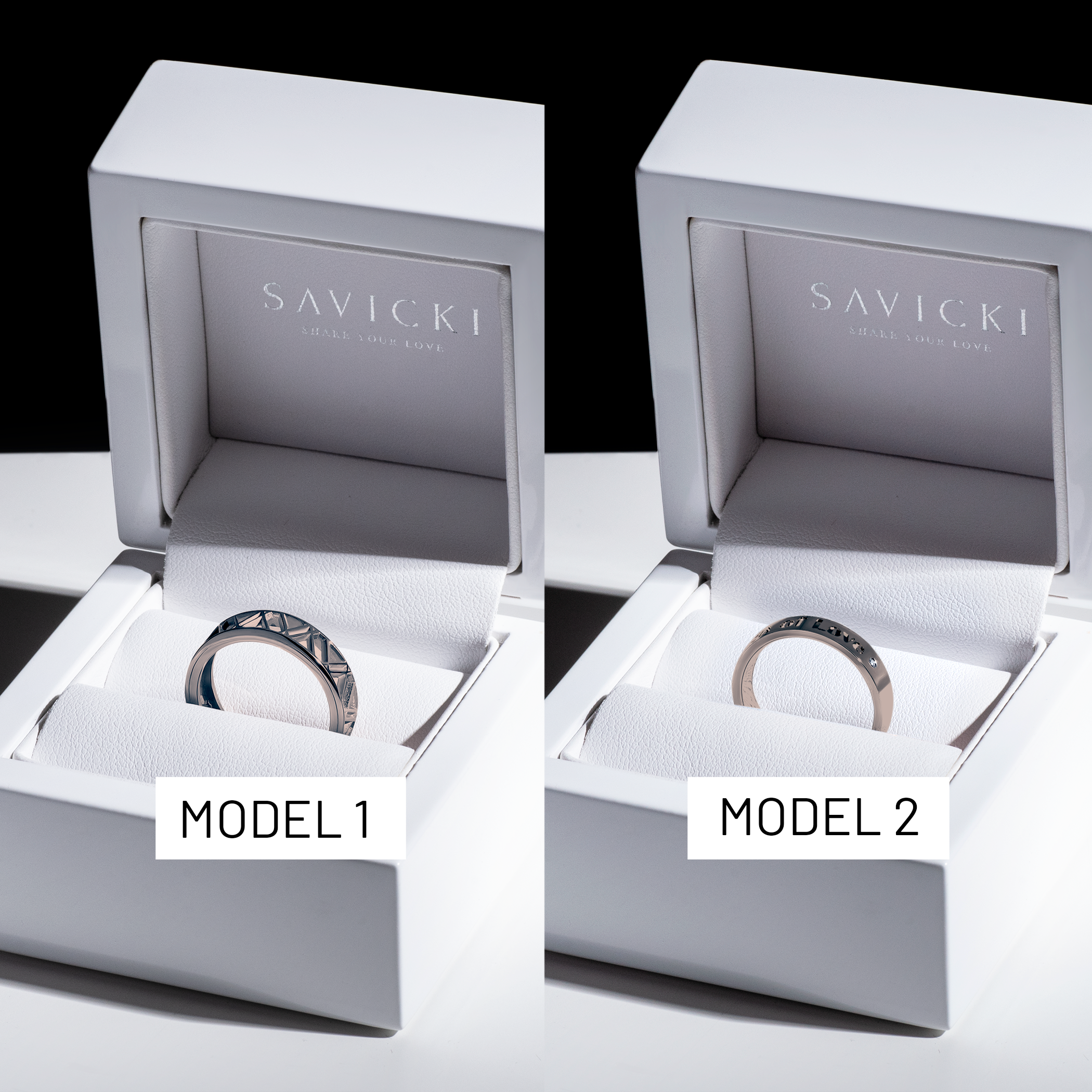 Partnerringe Sign of Love®: schwarzes Gold, Diamant, flach 5,5 mm und flach 4 mm