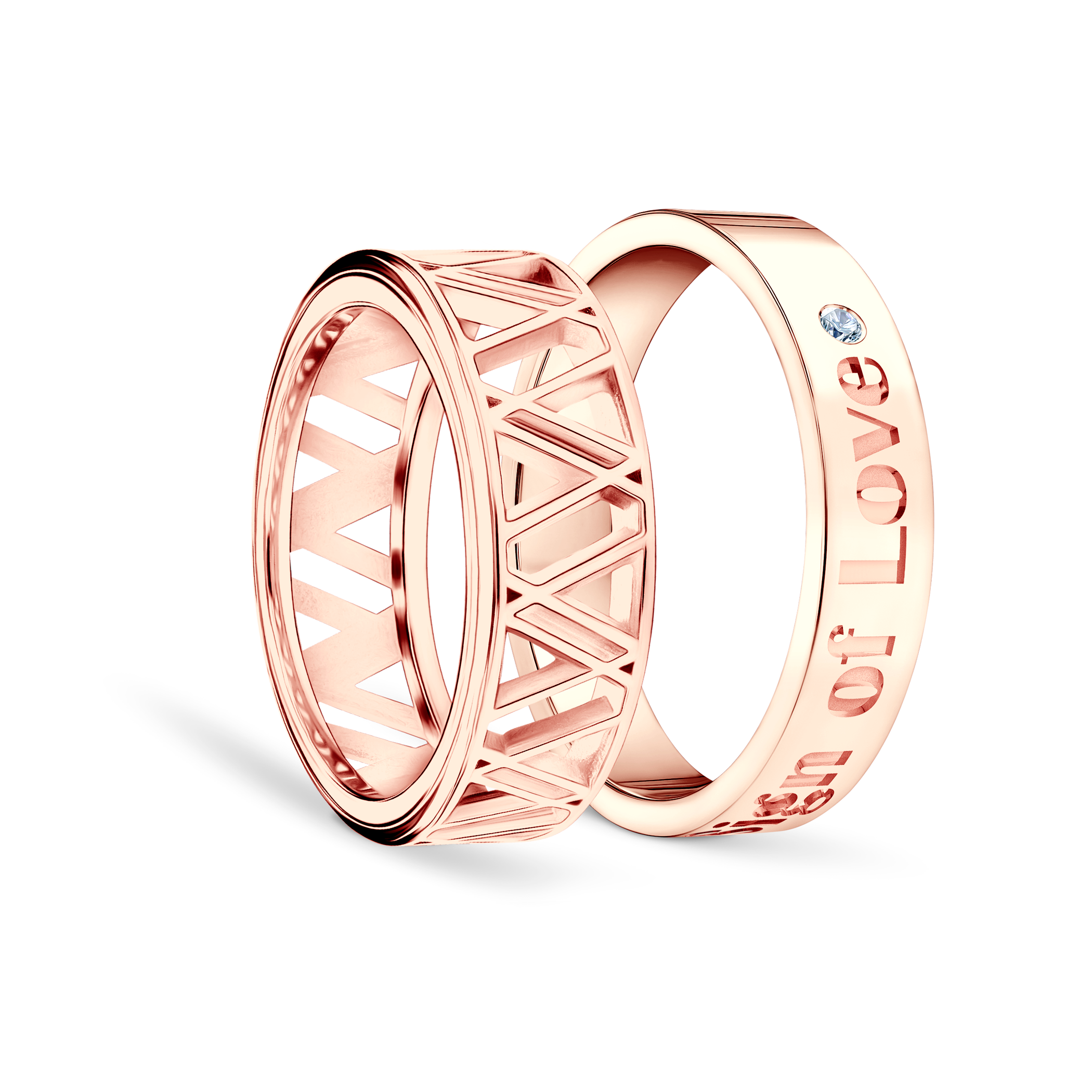 Obrączki partnerskie Sign of Love®: różowe złoto, diament, płaska 5,5mm i płaska 4mm