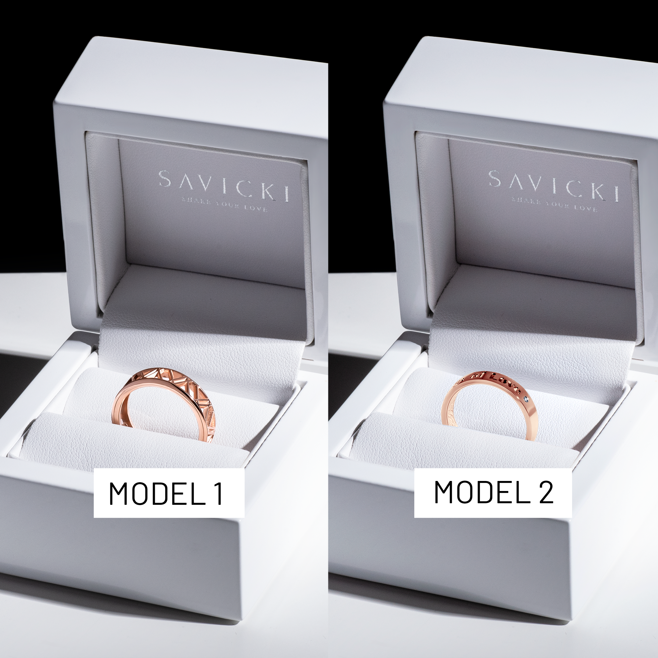 Obrączki partnerskie Sign of Love®: różowe złoto, diament, płaska 5,5mm i płaska 4mm