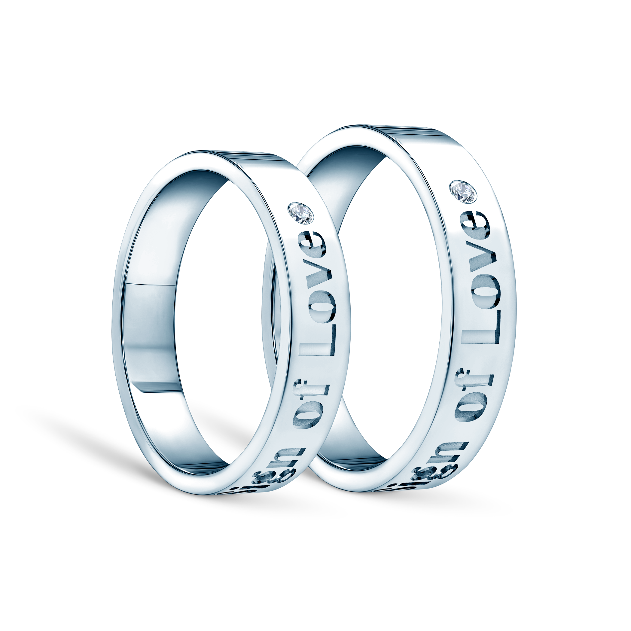 Obrączki partnerskie Sign of Love®: białe złoto, diamenty, płaskie 4mm