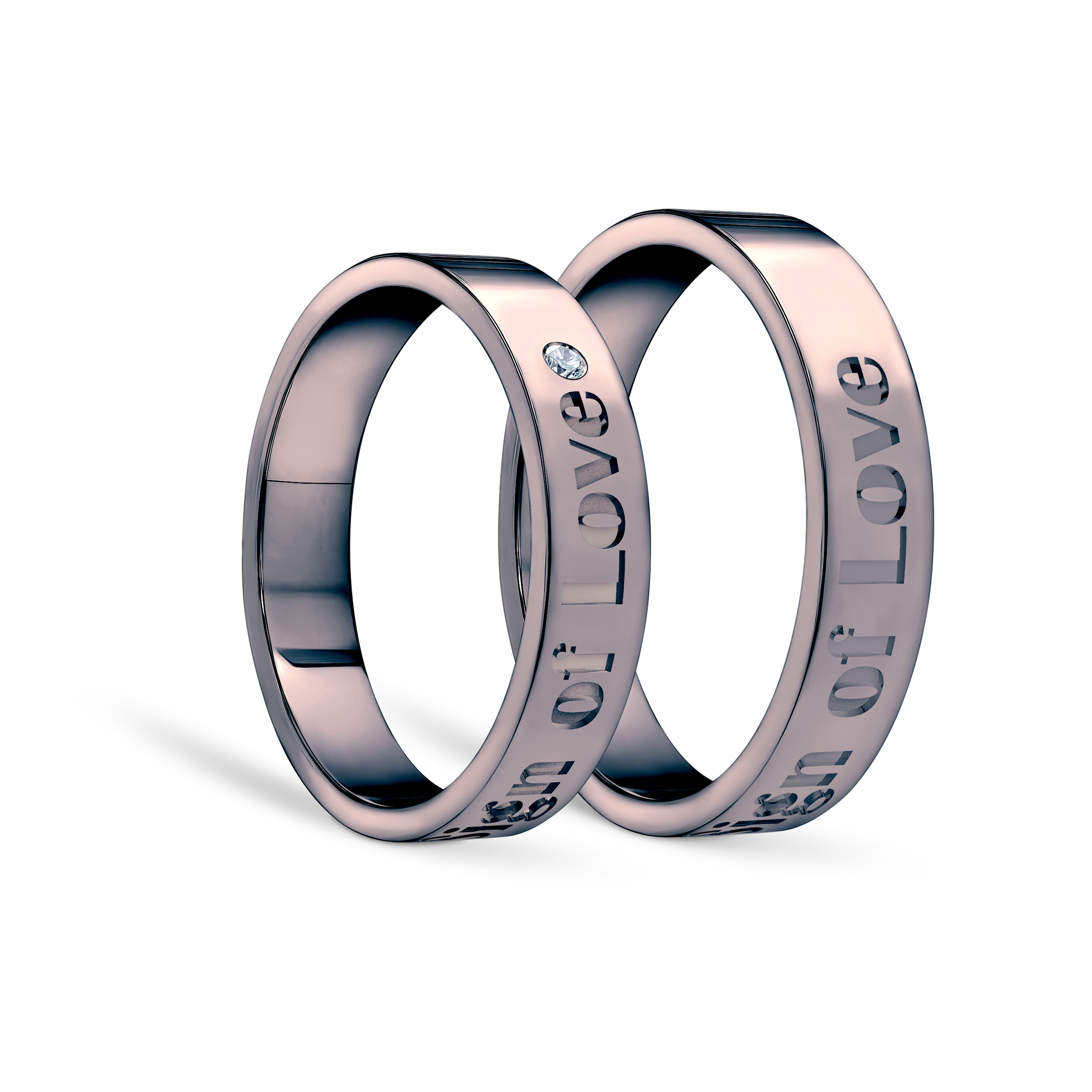 Obrączki partnerskie Sign of Love®: czarne złoto, diament, płaskie 4mm