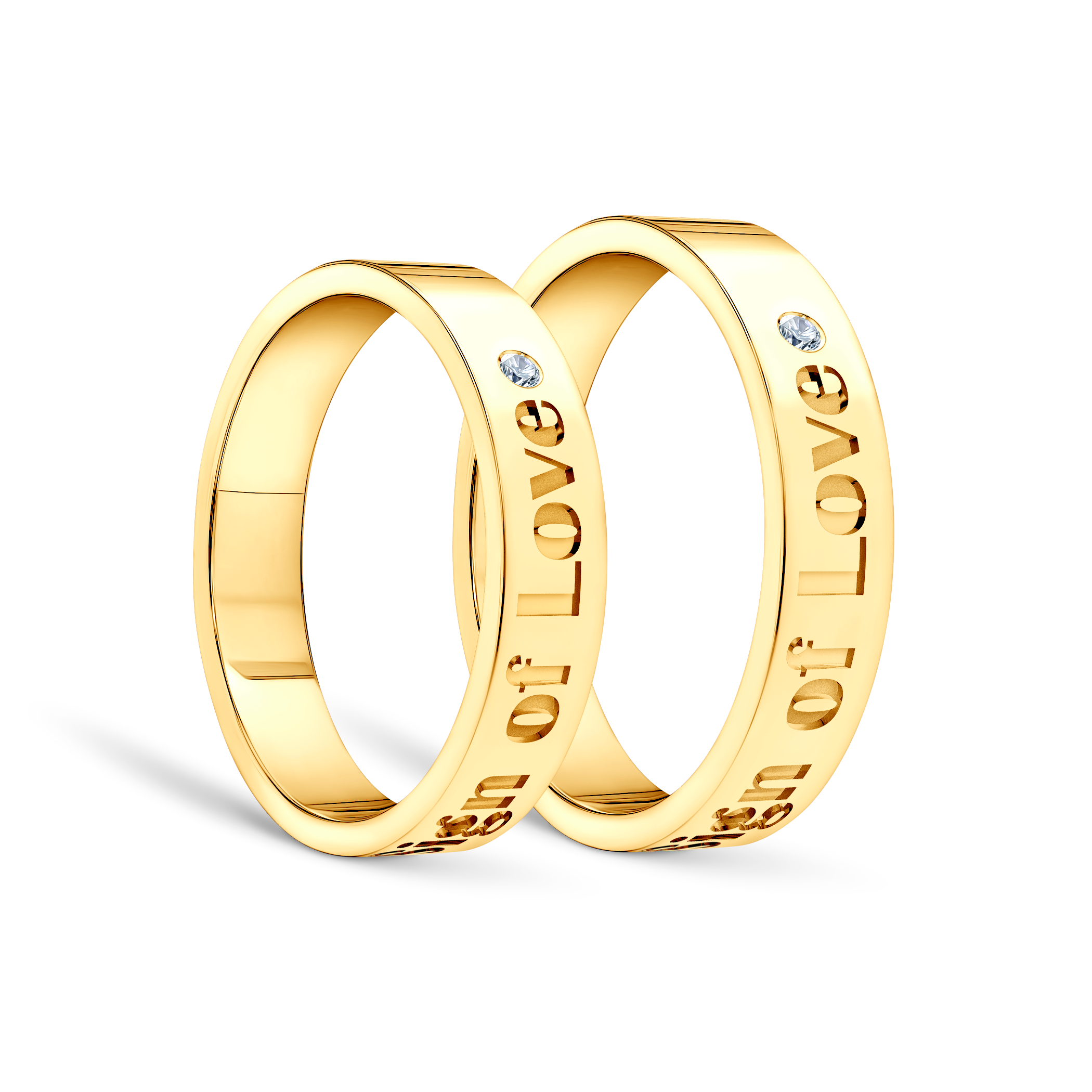 Obrączki partnerskie Sign of Love®: złote, diamenty, płaskie 4mm - 4