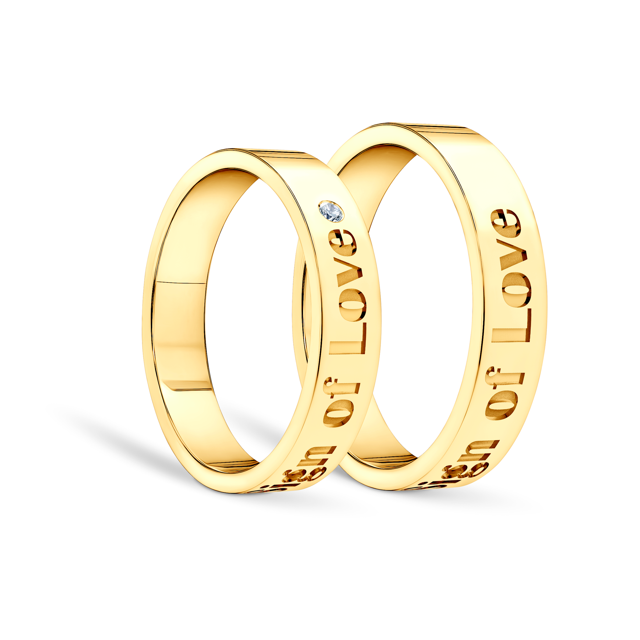 Obrączki partnerskie Sign of Love®: złote, diament, płaskie 4mm - 4