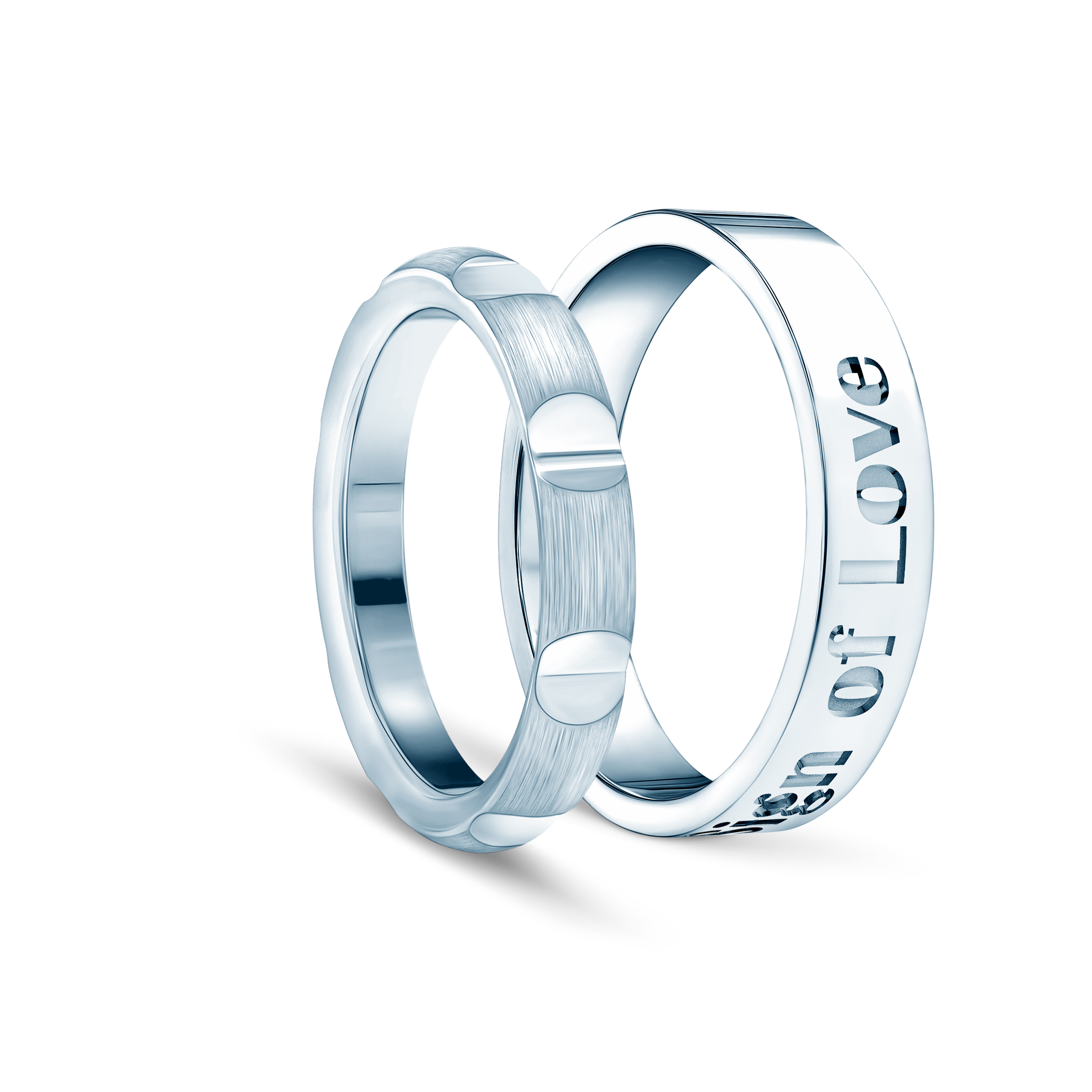 Obrączki partnerskie Sign of Love®: białe złoto, półokrągła 3,5mm i płaska 4mm