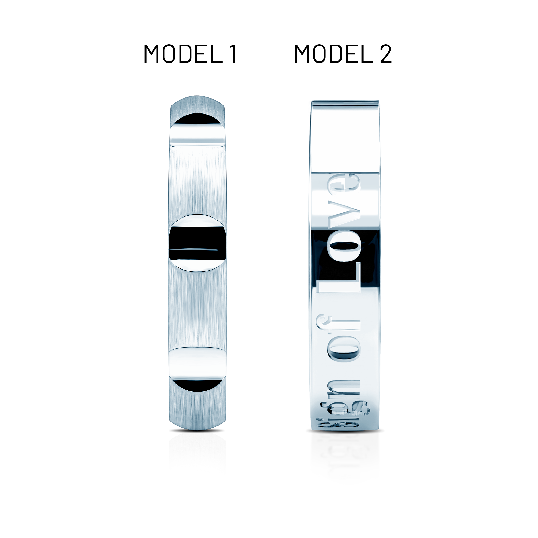 Obrączki partnerskie Sign of Love®: białe złoto, półokrągła 3,5mm i płaska 4mm