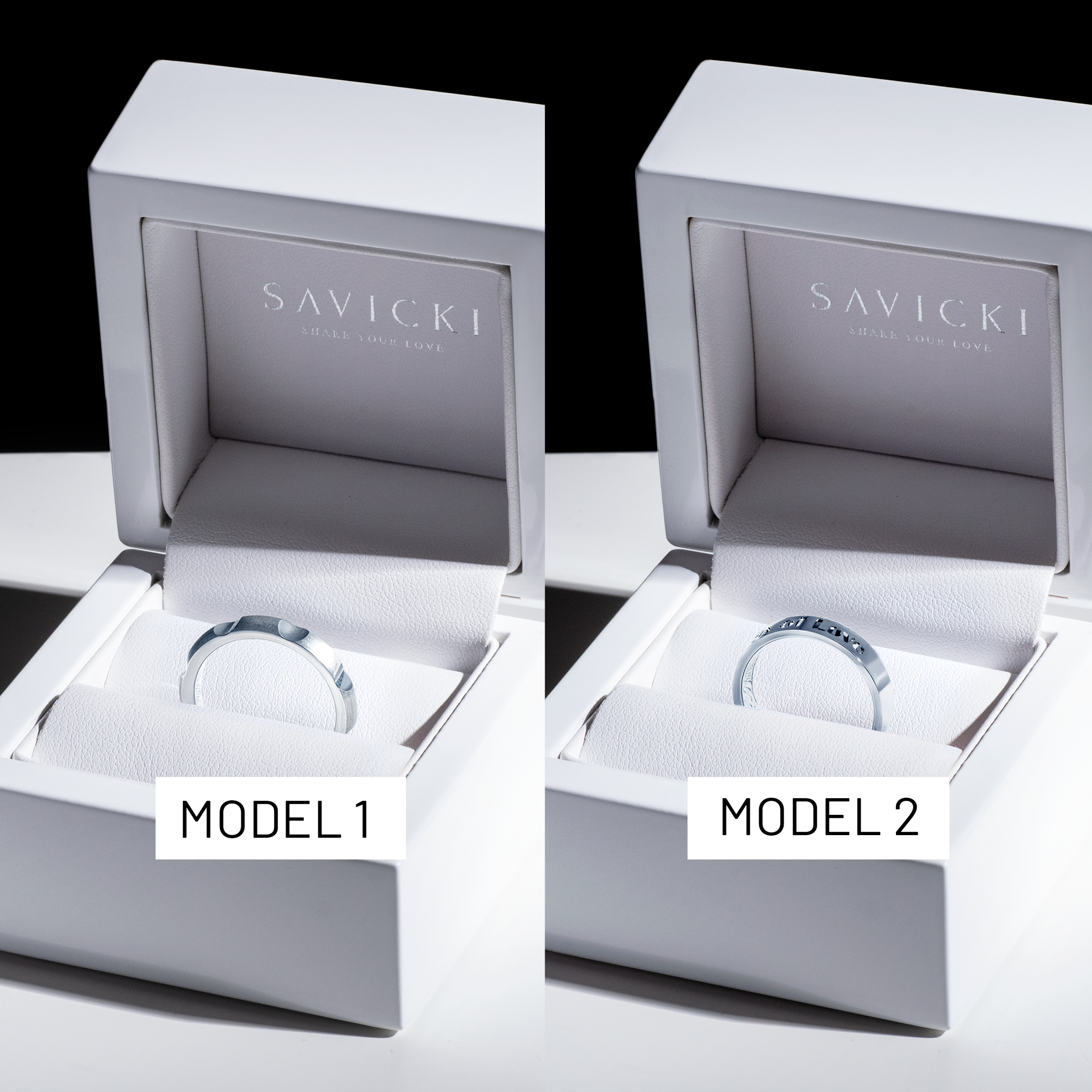 Obrączki partnerskie Sign of Love®: białe złoto, półokrągła 3,5mm i płaska 4mm