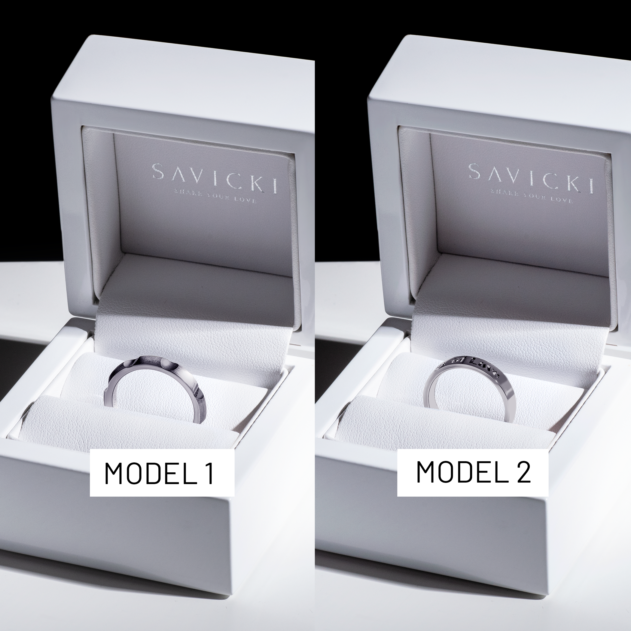 Obrączki partnerskie Sign of Love®: czarne złoto, półokrągła 3,5mm i płaska 4mm