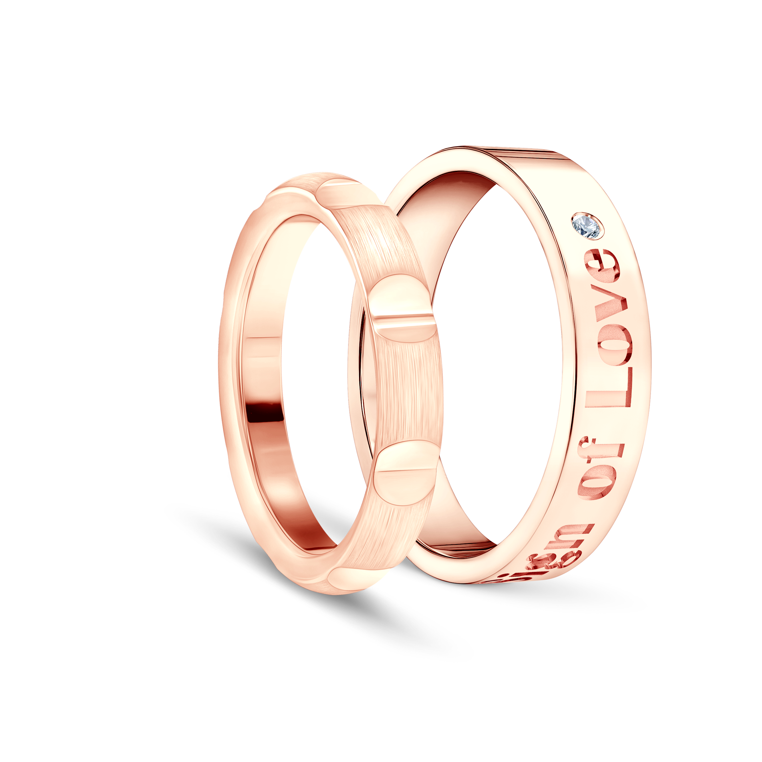 Obrączki partnerskie Sign of Love®: różowe złoto, diament, półokrągła 3,5mm i płaska 4mm