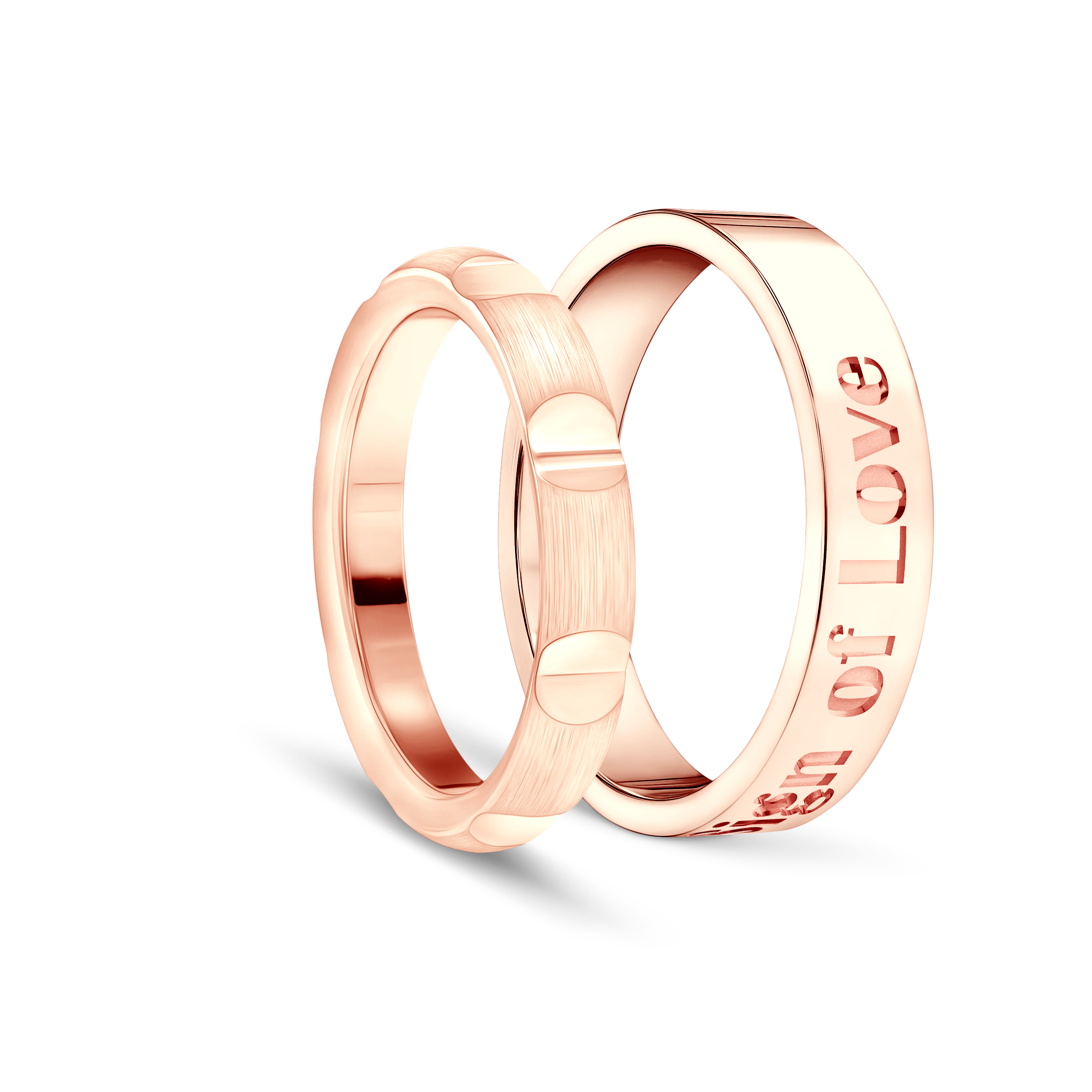 Obrączki partnerskie Sign of Love®: różowe złoto, półokrągła 3,5mm i płaska 4mm