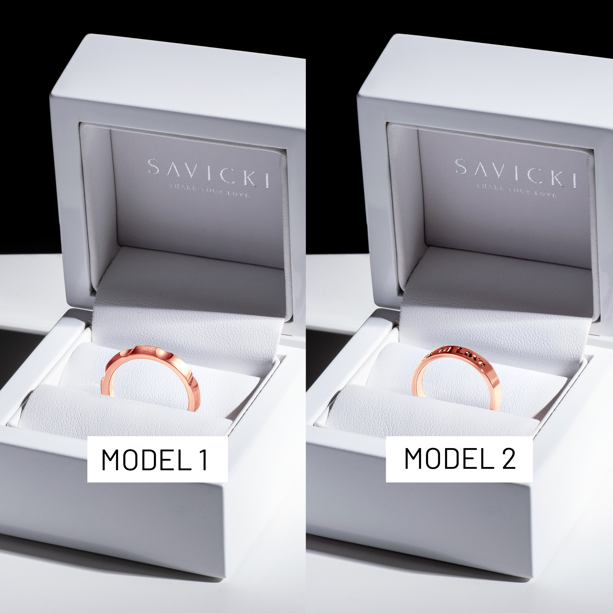 Obrączki partnerskie Sign of Love®: różowe złoto, półokrągła 3,5mm i płaska 4mm