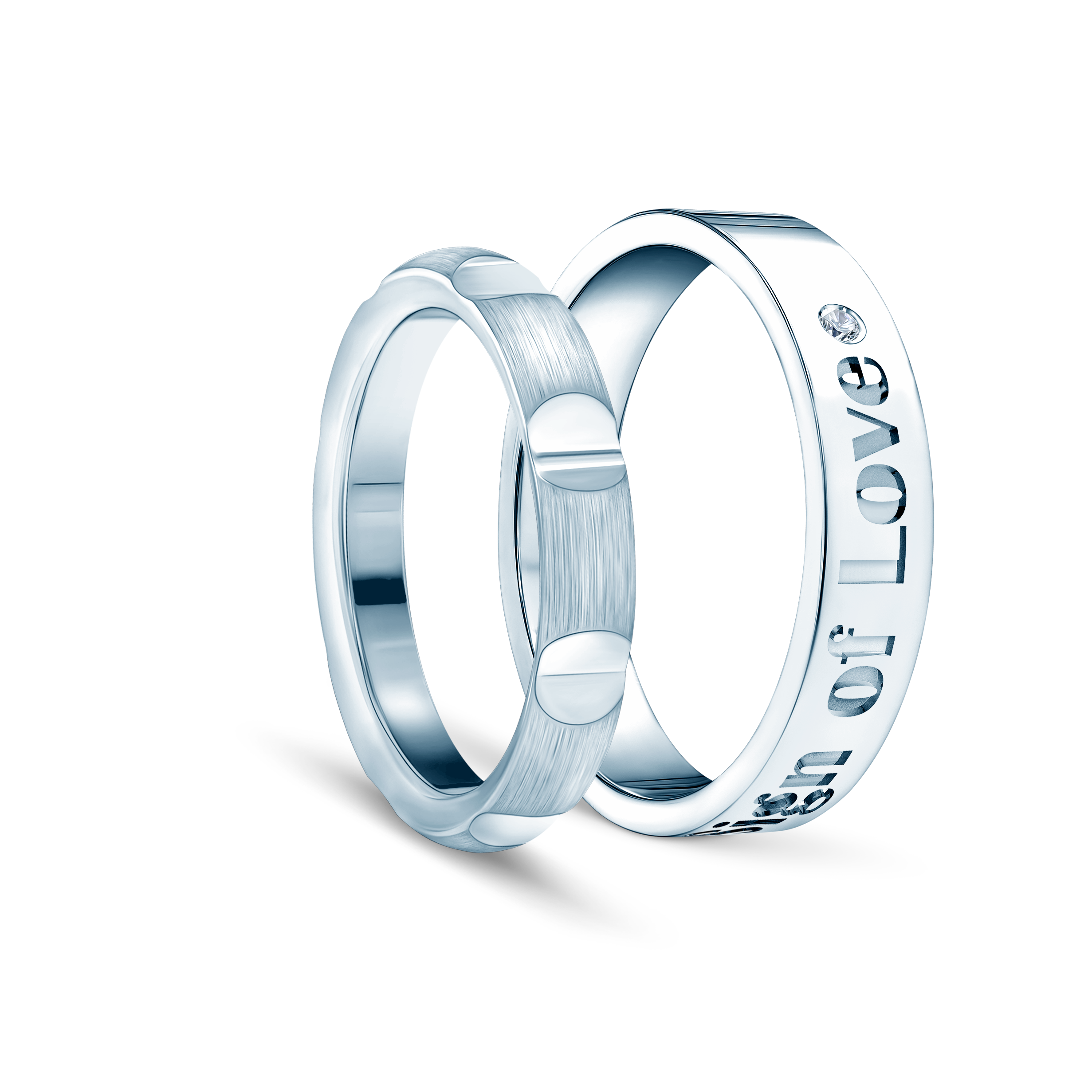 Obrączki partnerskie Sign of Love®: białe złoto, diament, półokrągła 3,5mm i płaska 4mm