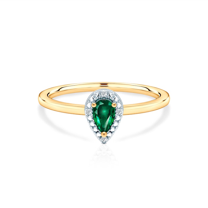 Pierścionek zaręczynowy SAVICKI: dwukolorowe złoto, szmaragd, diamenty