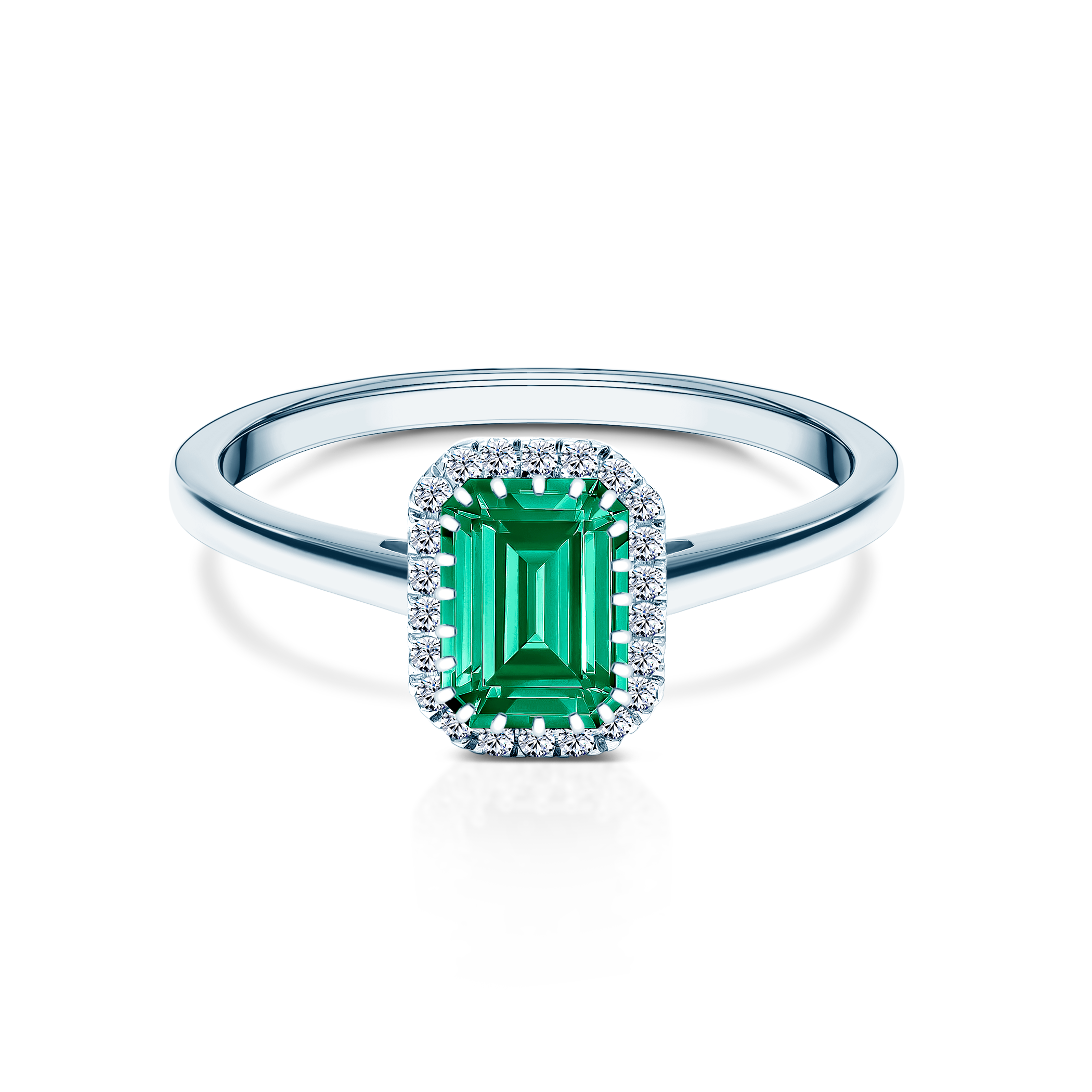 Zásnubný prsteň SAVICKI: biele zlato, smaragd, diamanty
