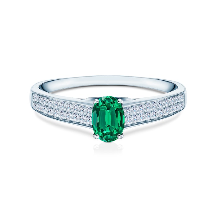 Zásnubný prsteň SAVICKI: biele zlato, smaragd, diamanty
