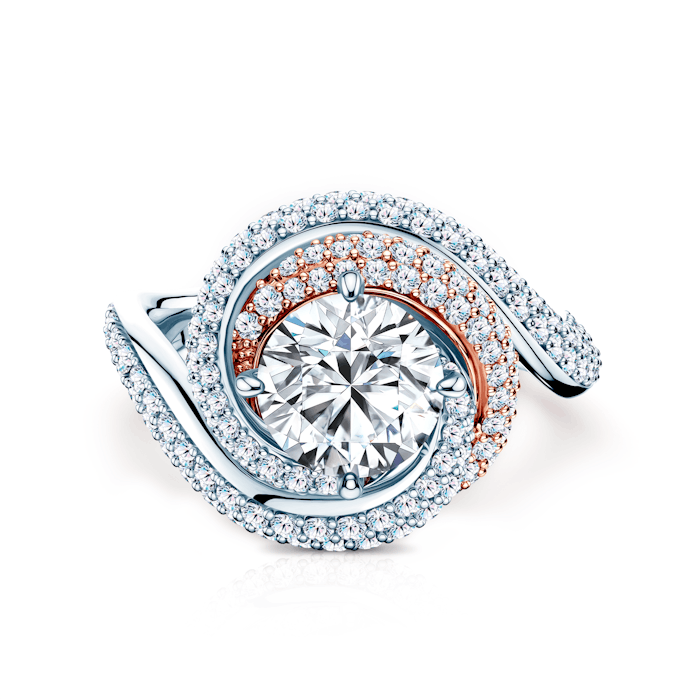 Pierścionek Savicki: dwukolorowe złoto, diamenty