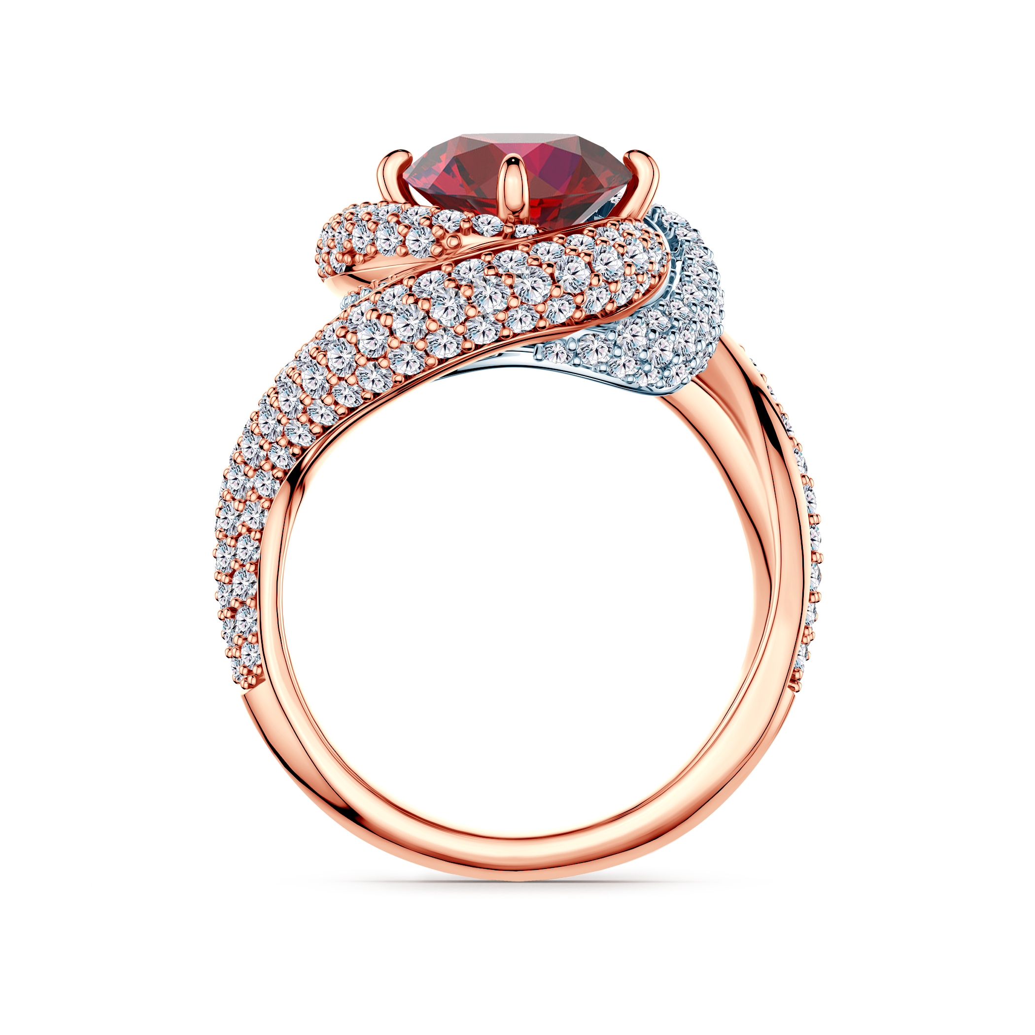 Pierścionek Savicki: dwukolorowe złoto, rubin, diamenty