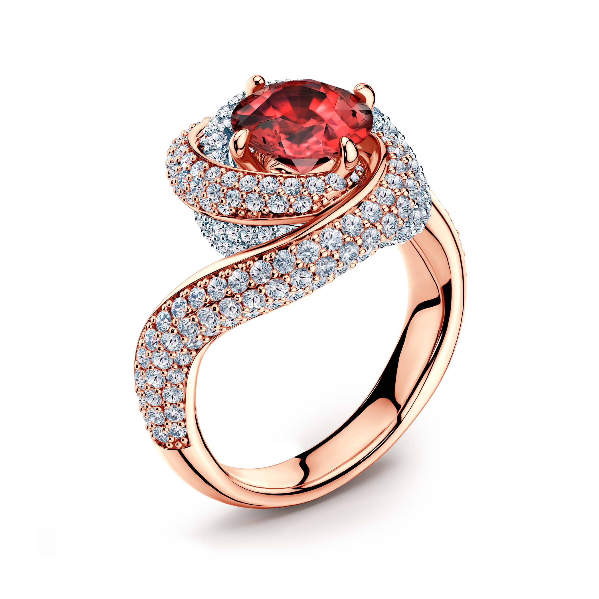 Pierścionek Savicki: dwukolorowe złoto, rubin, diamenty