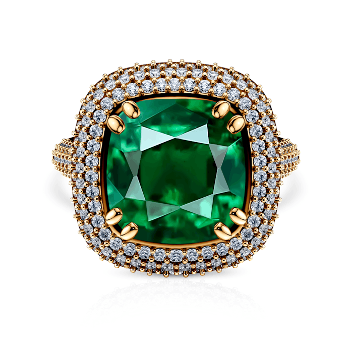 Pierścionek Savicki: złoty, szmaragd, diamenty