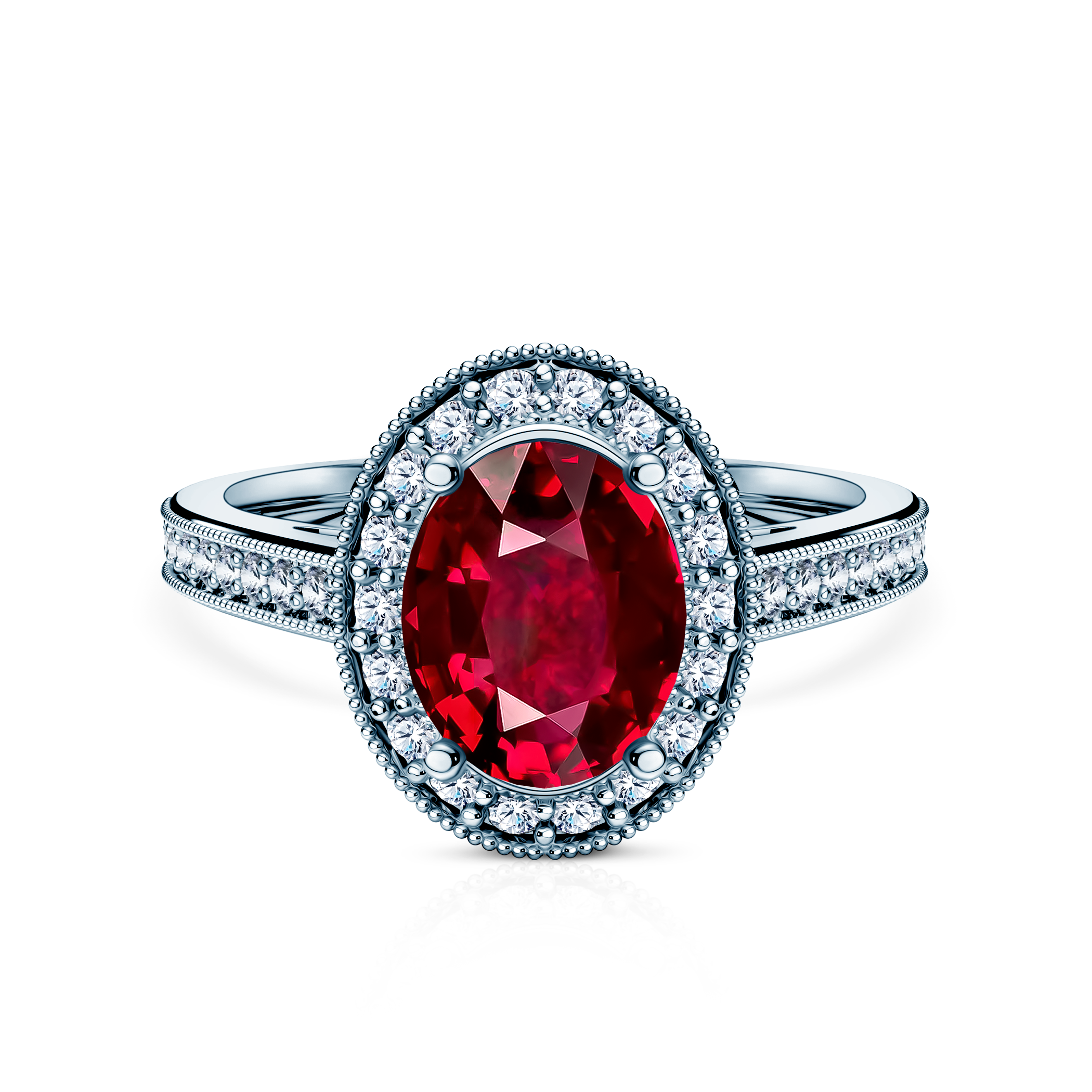 Pierścionek Savicki: białe złoto, rubin, diamenty