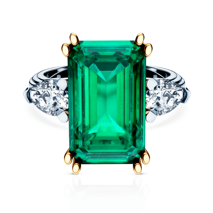 Pierścionek Savicki: dwukolorowe złoto, szmaragd, diamenty
