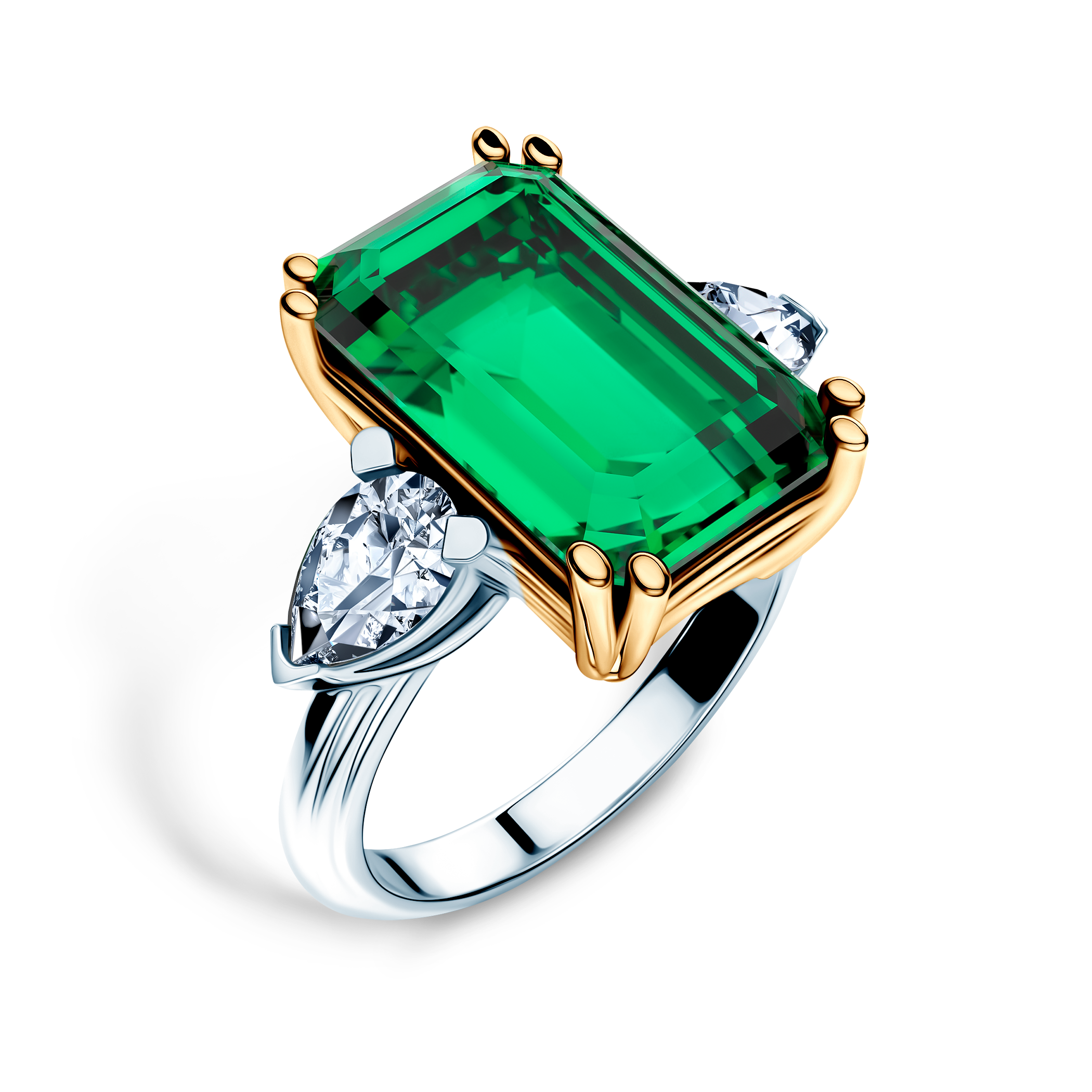 Pierścionek Savicki: dwukolorowe złoto, szmaragd, diamenty