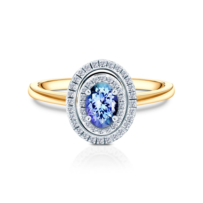 Pierścionek zaręczynowy SAVICKI: dwukolorowe złoto, tanzanit, diamenty