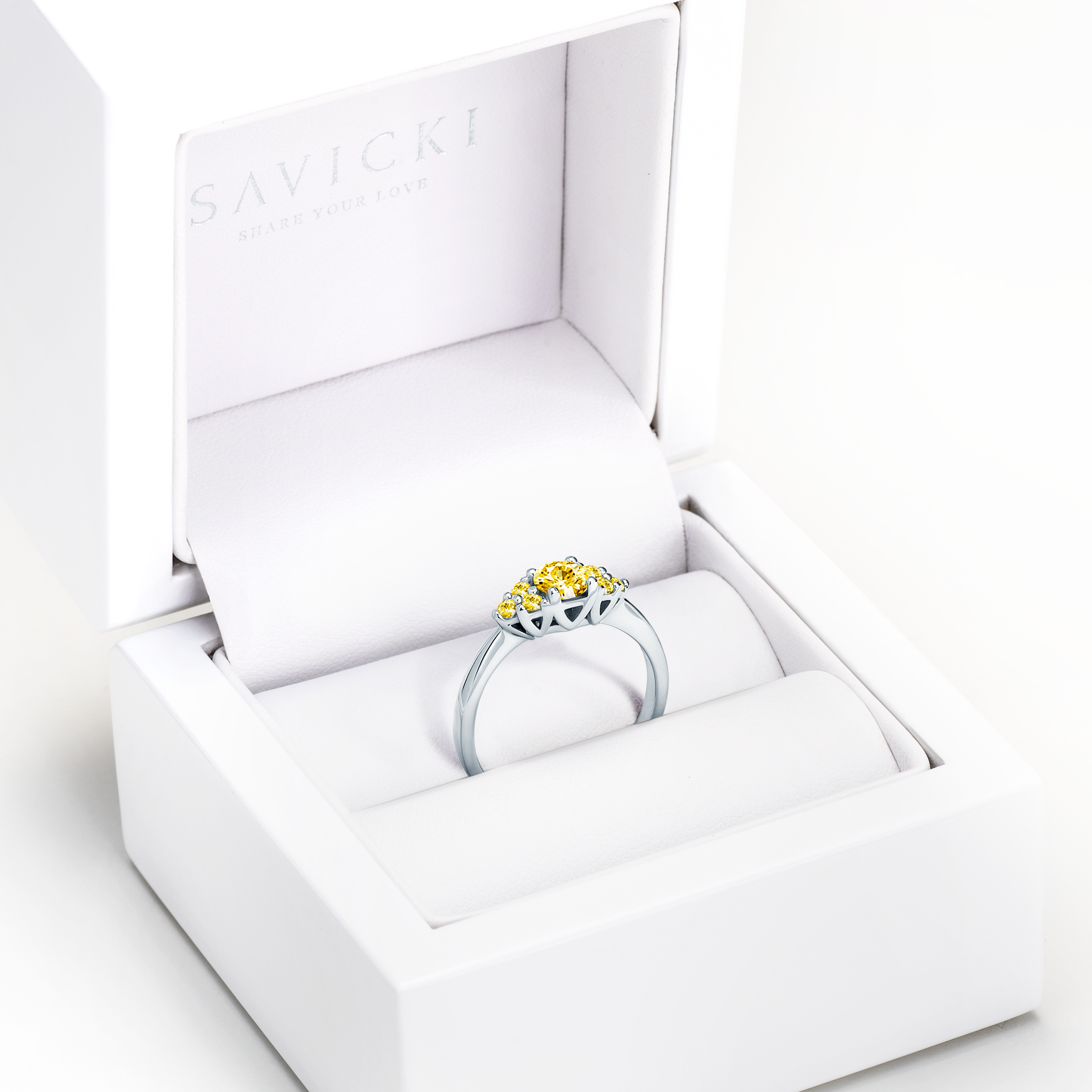 Pierścionek zaręczynowy Fairytale: białe złoto, żółty szafir - 7