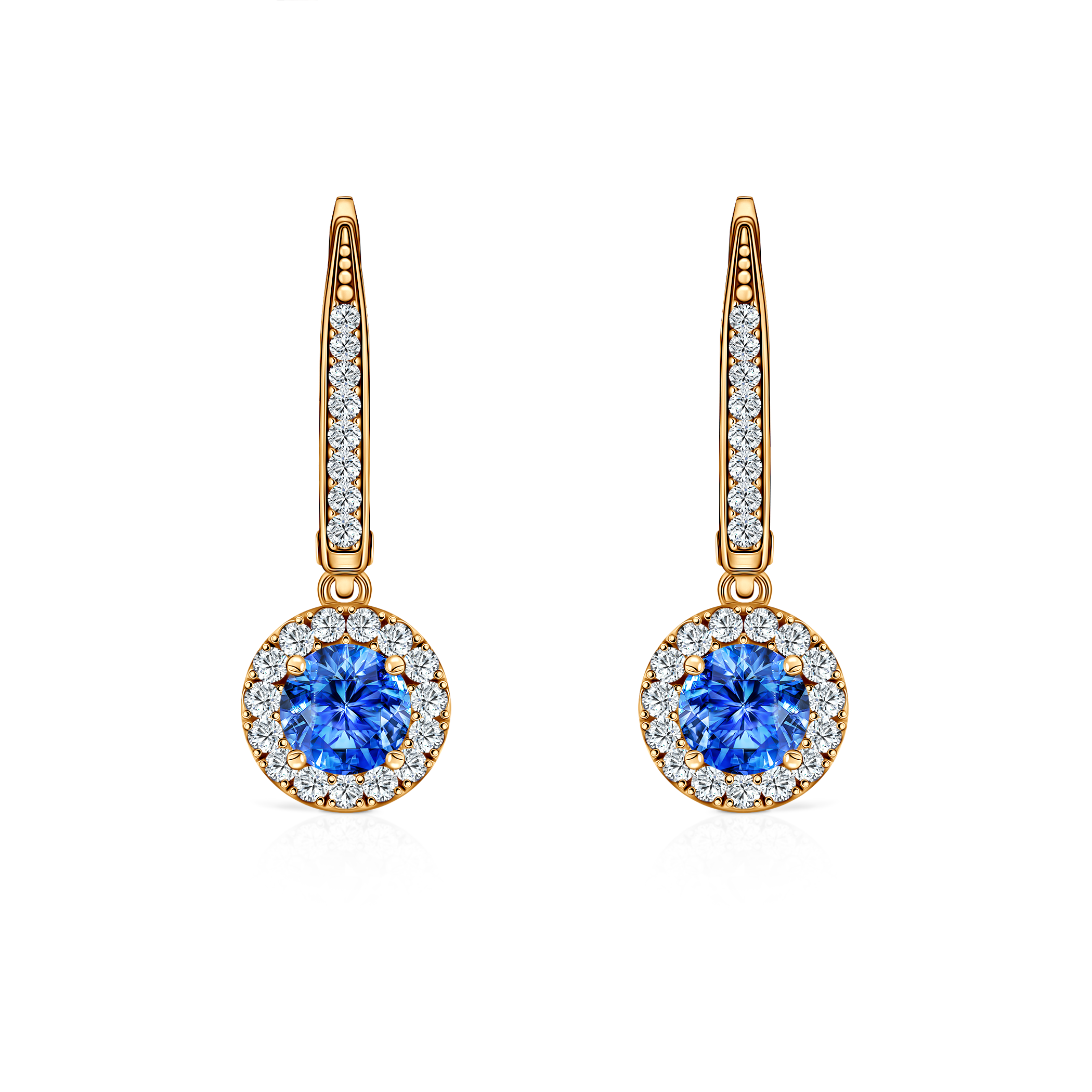 This is Love earrings: gold, blue sapphires, diamonds