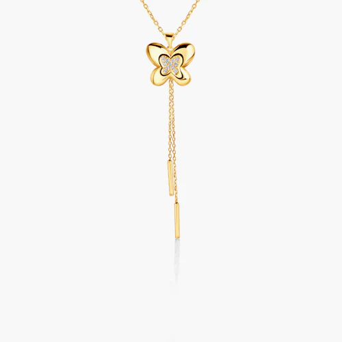 Naszyjnik motyl złoty 585 z białymi diamentami 0.06ct 43 cm