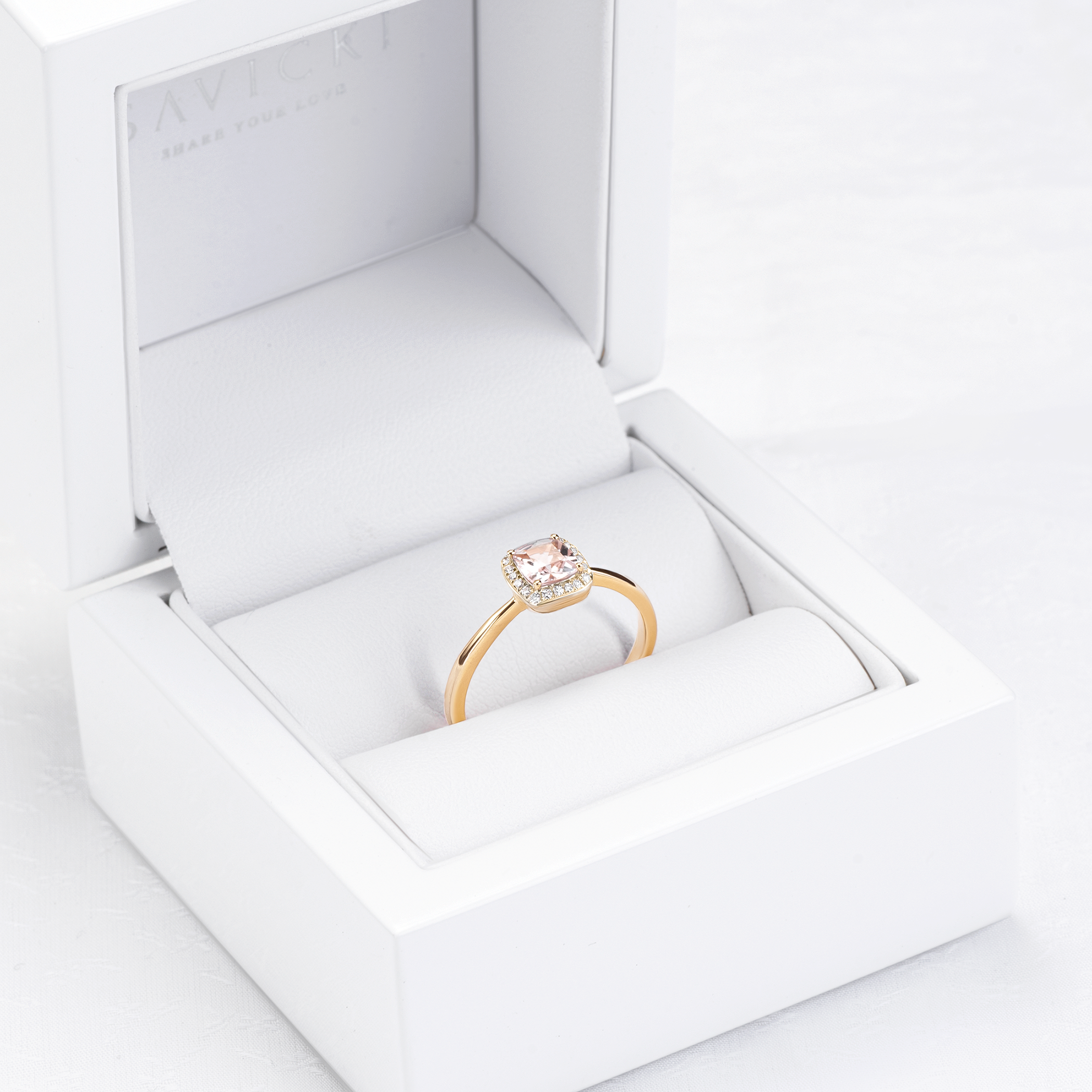 Pierścionek zaręczynowy SAVICKI: złoty, morganit, diamenty - 7