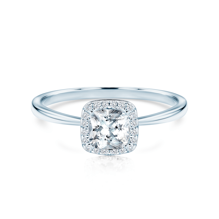 Zásnubní prsten SAVICKI: bílé zlato, bílý safír, diamanty