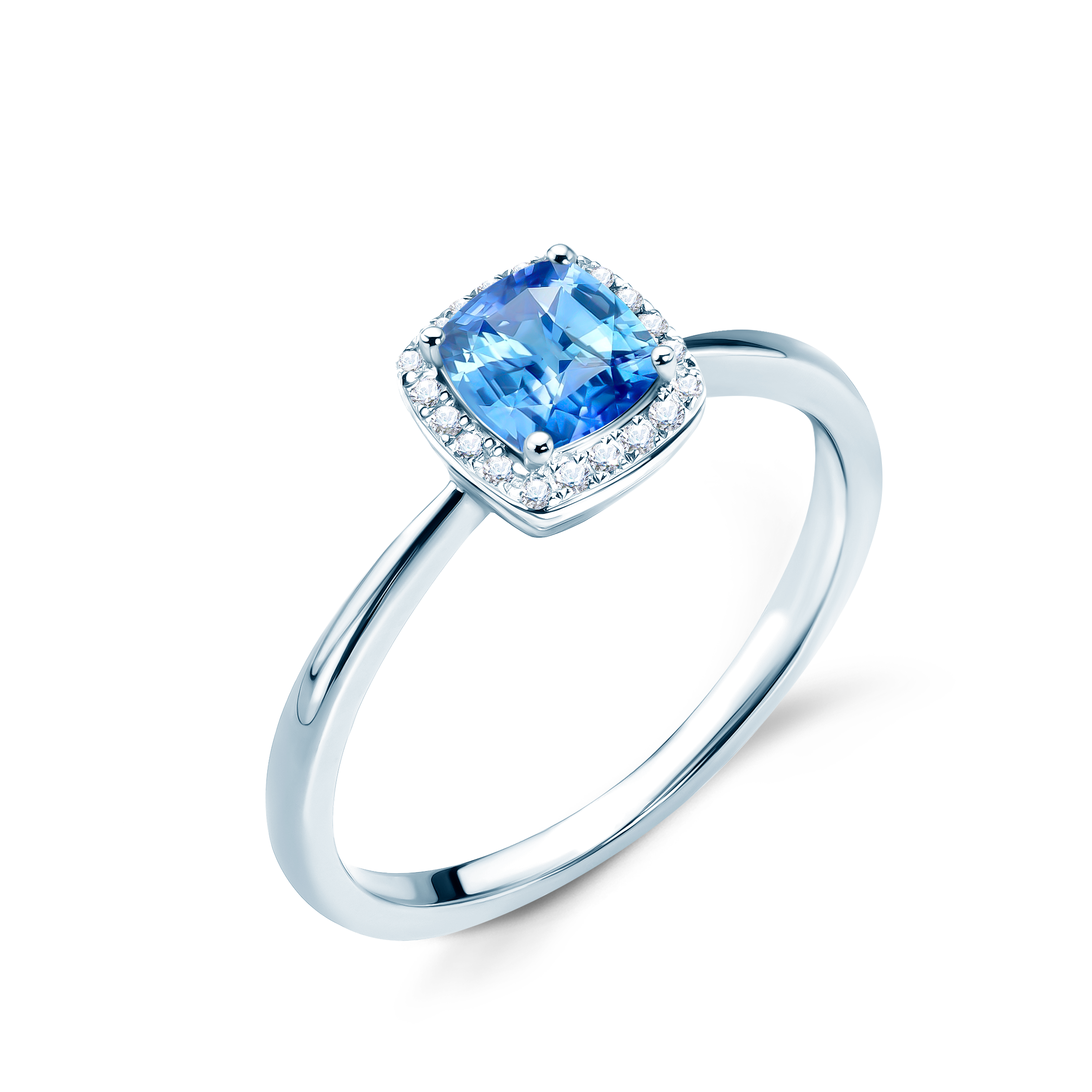 Pierścionek zaręczynowy SAVICKI: białe złoto, niebieski szafir, diamenty - 4