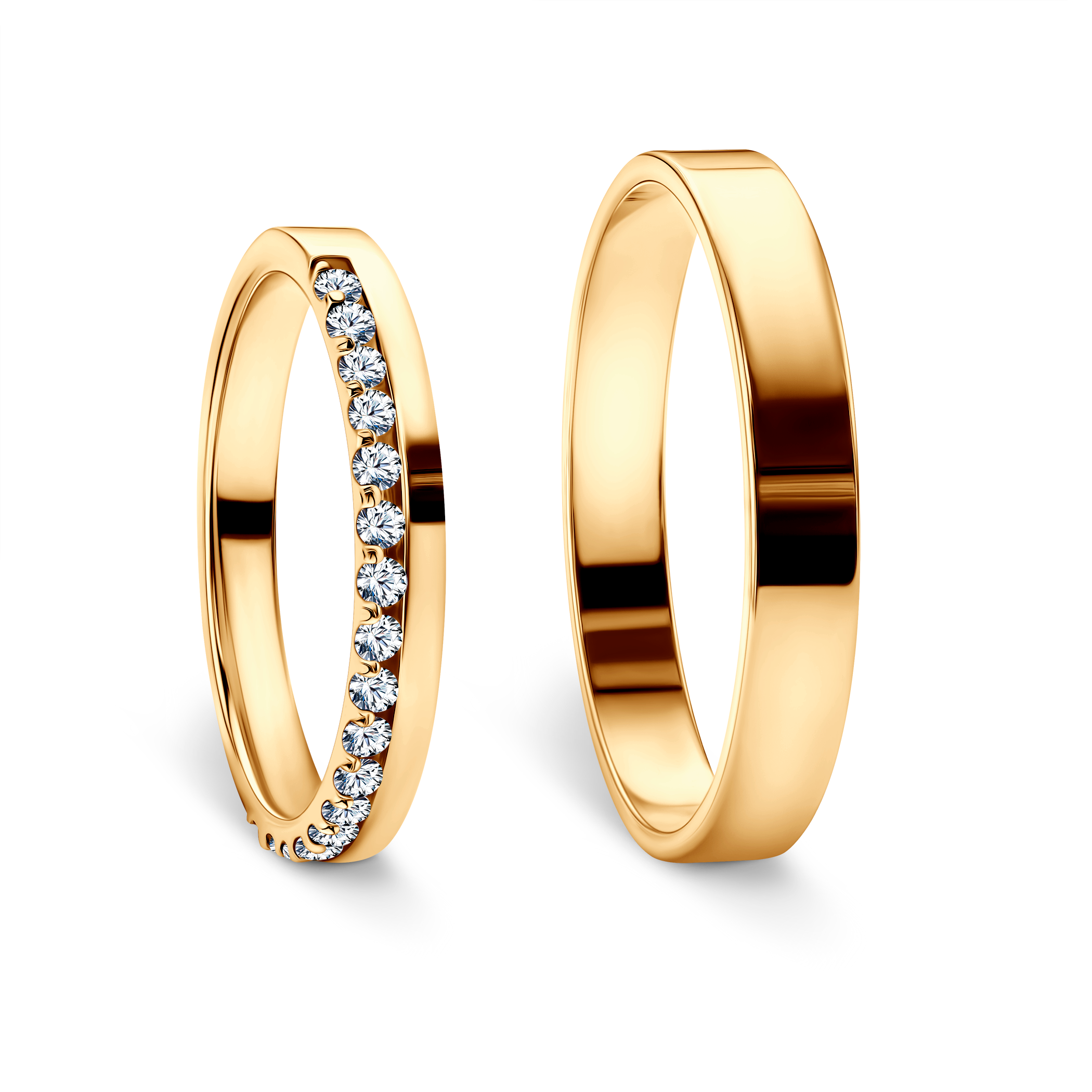 Obrączki Dream: złote, biały szafir, płaskie, 3 mm