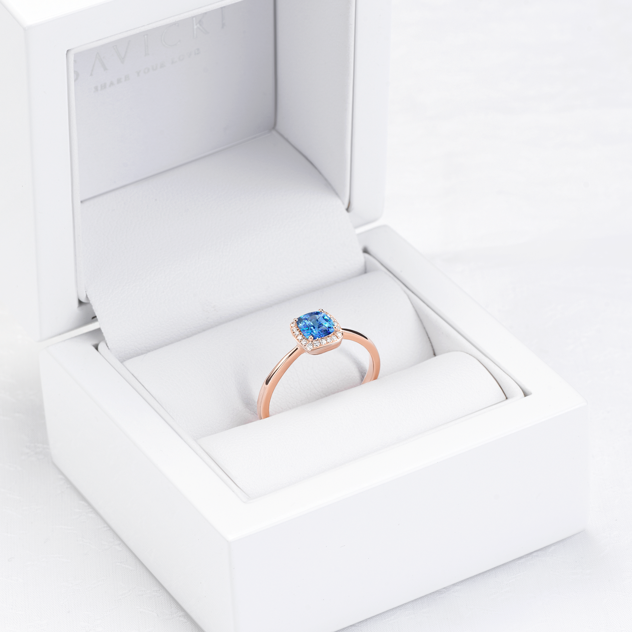 Verlobungsring Savicki: Roségold, Blauer Saphir, Diamanten - 7