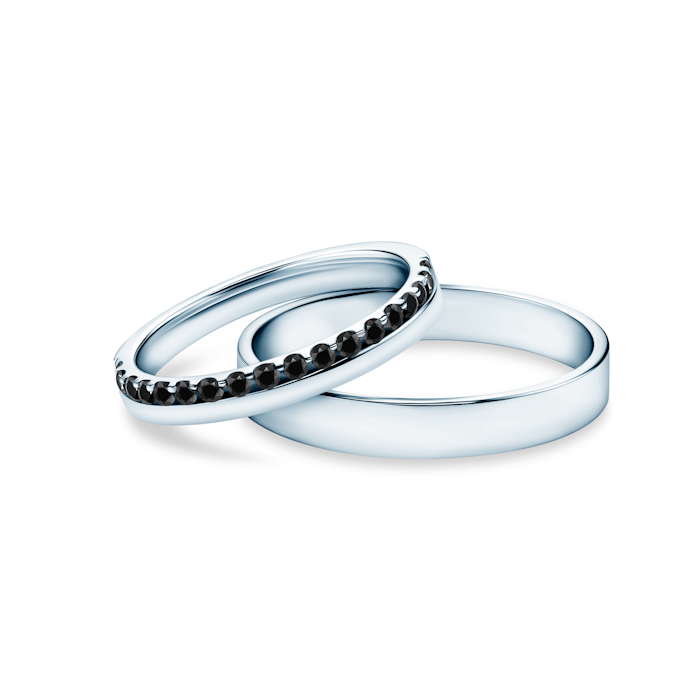 Dream Collection | Wedding Rings: white gold, black diamonds, classic, 3 mm