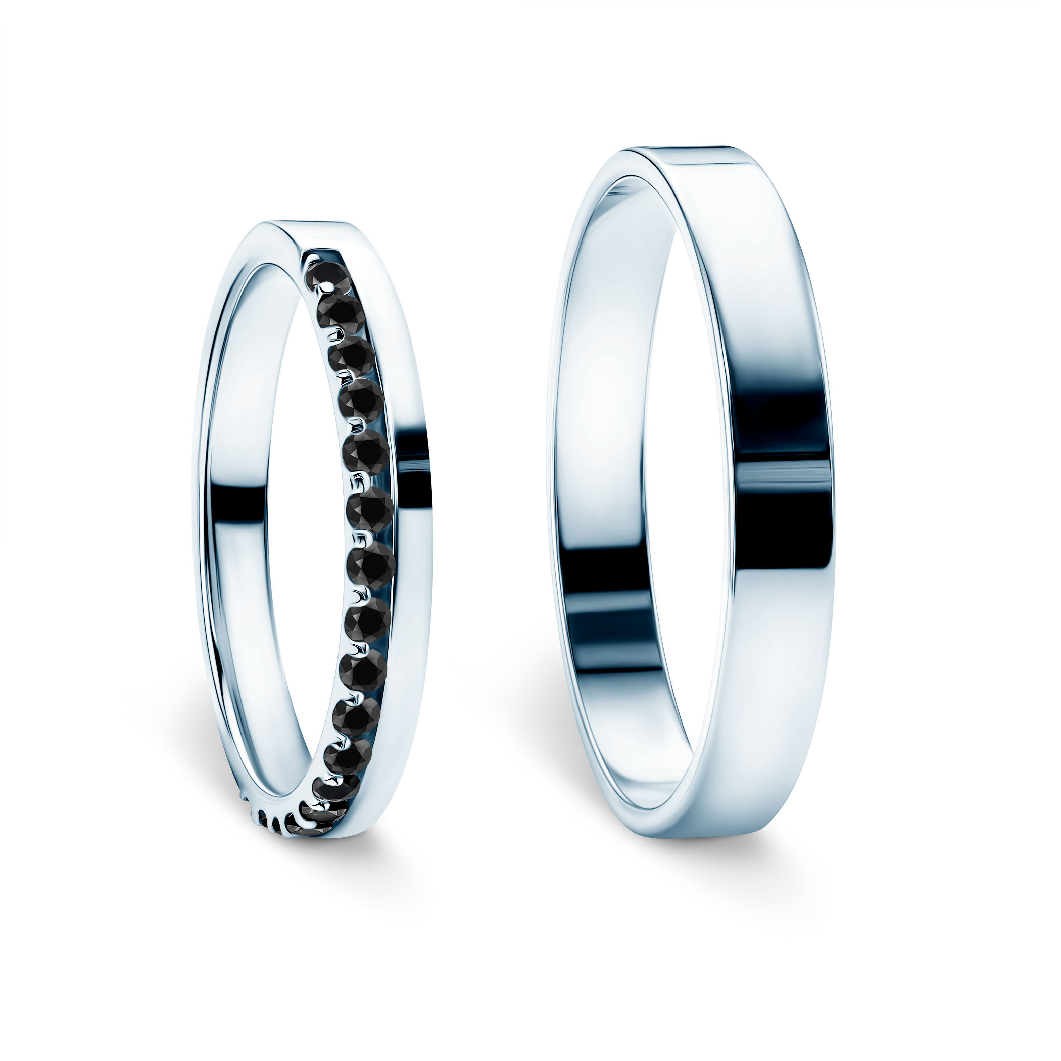 Eheringe Dream: Weißgold, Schwarze Diamanten, Flach, 3 mm