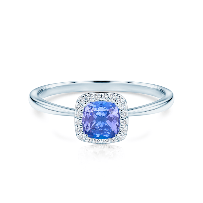 Pierścionek zaręczynowy SAVICKI: białe złoto, tanzanit, diamenty
