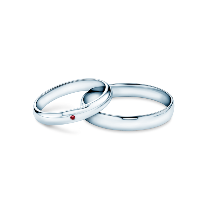 Snubní prsteny Fairytale: bílé zlato, rubín, půlkulaté, 3 mm + 4 mm