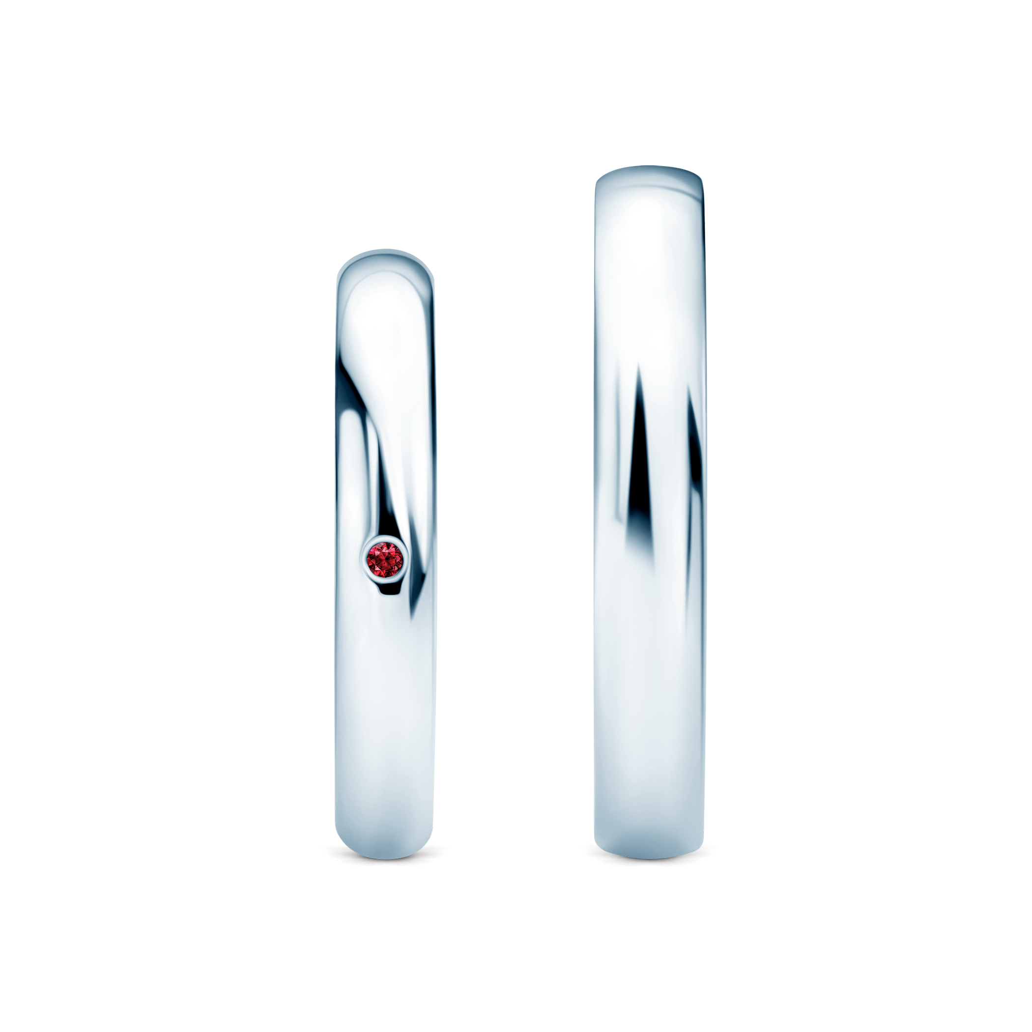 Obrączki Fairytale: białe złoto, rubin, półokrągłe, 3 mm i 4 mm