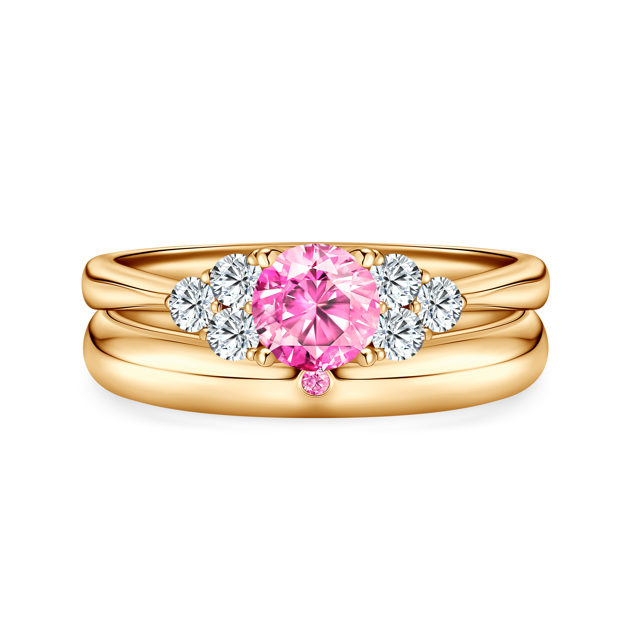 Obrączki Fairytale: złote, różowy szafir, półokrągłe, 3 mm i 4 mm