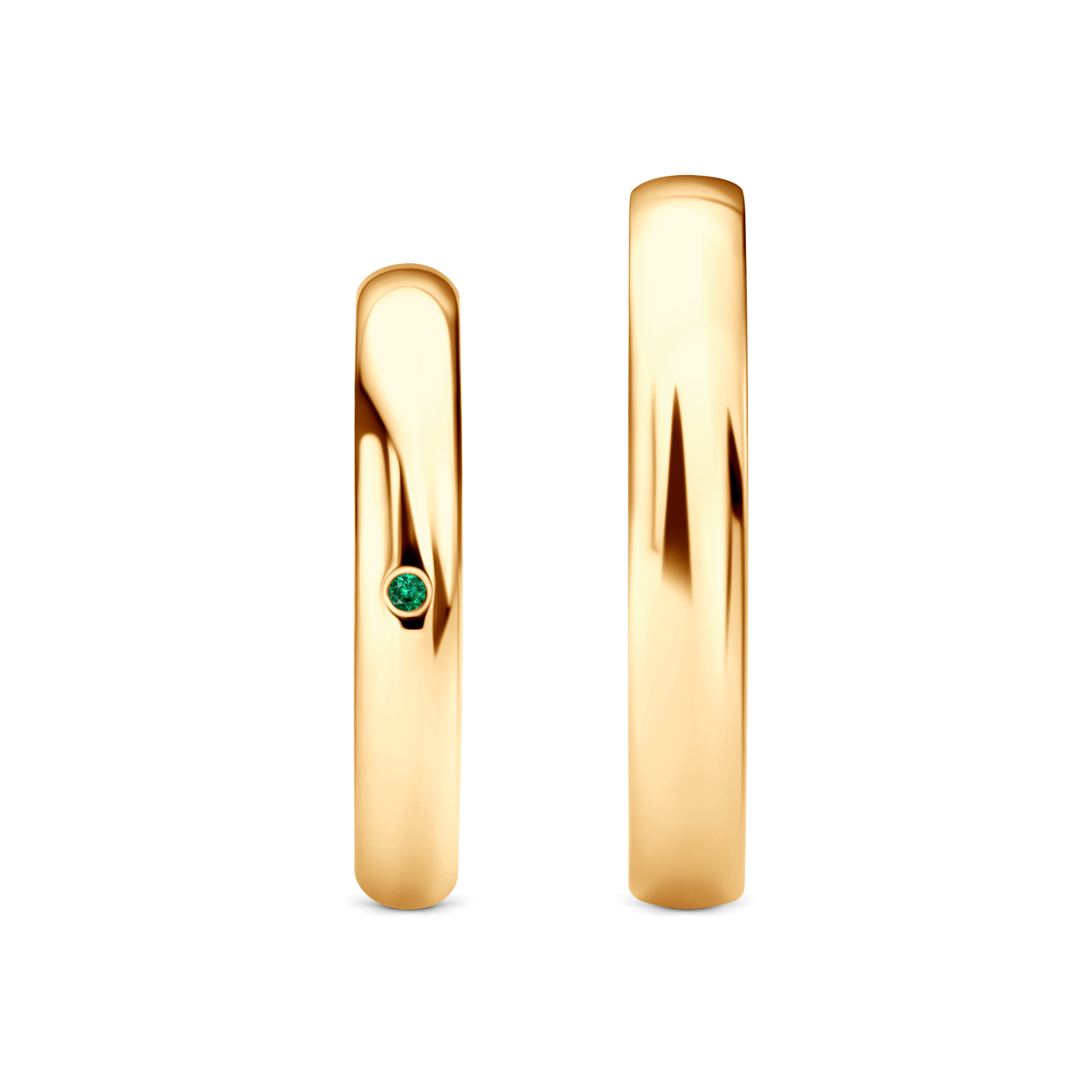 Obrączki Fairytale: złote, szmaragd, półokrągłe, 3 mm i 4 mm