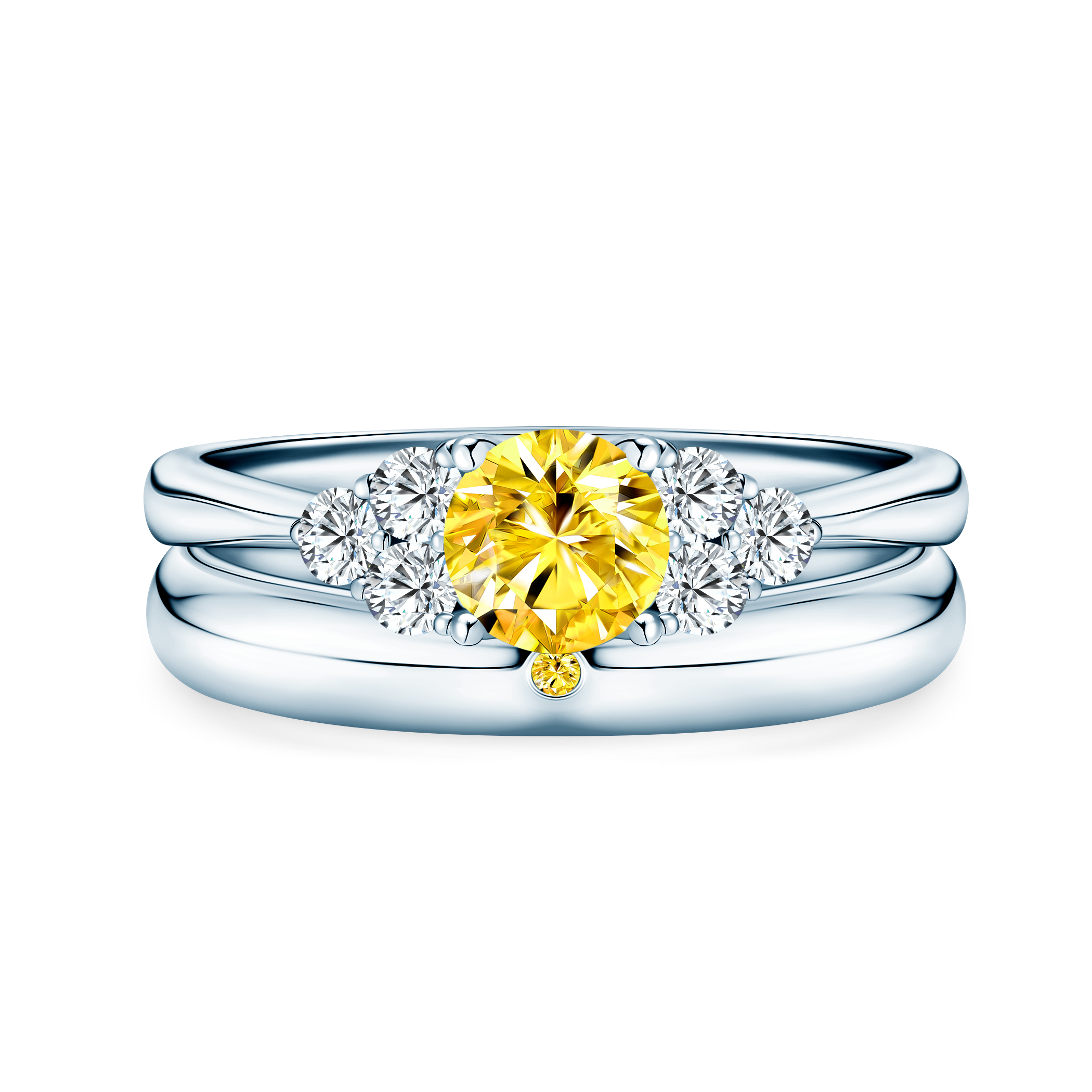 Obrączki Fairytale: białe złoto, żółty szafir, półokrągłe, 3 mm i 4 mm